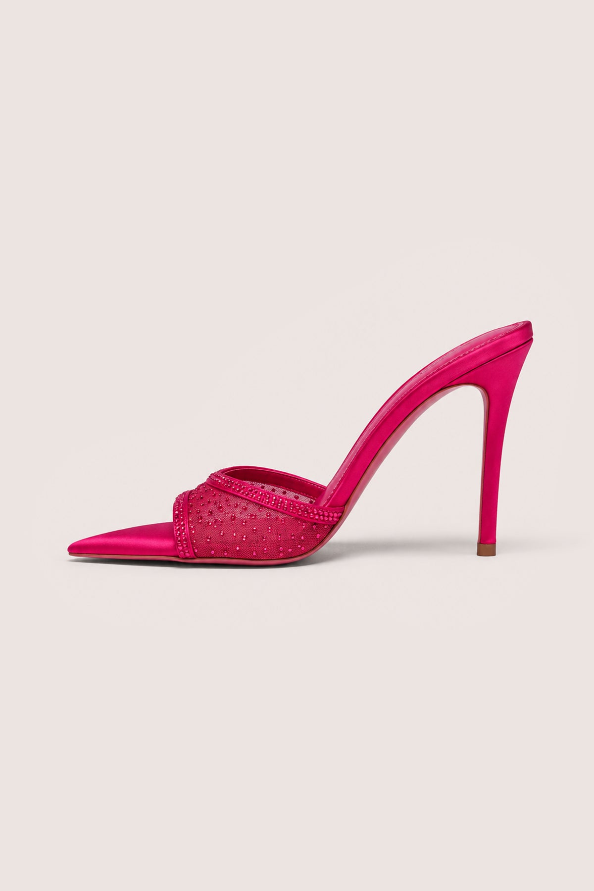 ⁣⁢Verzierte Satin-Mules mit Absatz in Fuchsia Pink⁤⁣