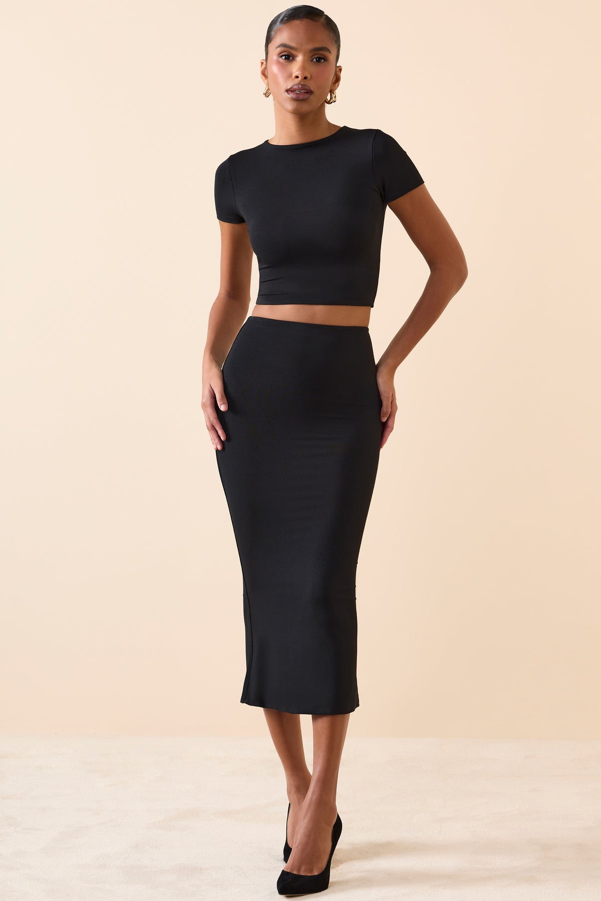 ⁣⁢Crop-Top mit Kappärmeln in Schwarz⁤⁣