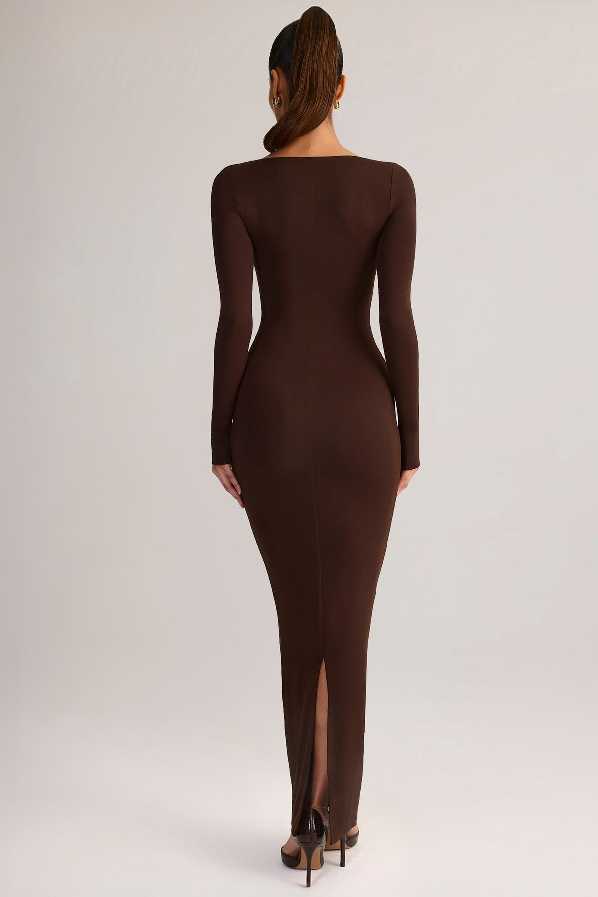 ⁣⁢Modal Square-Neck Bodycon Maxi Dress in Chocolate Brown⁤⁣