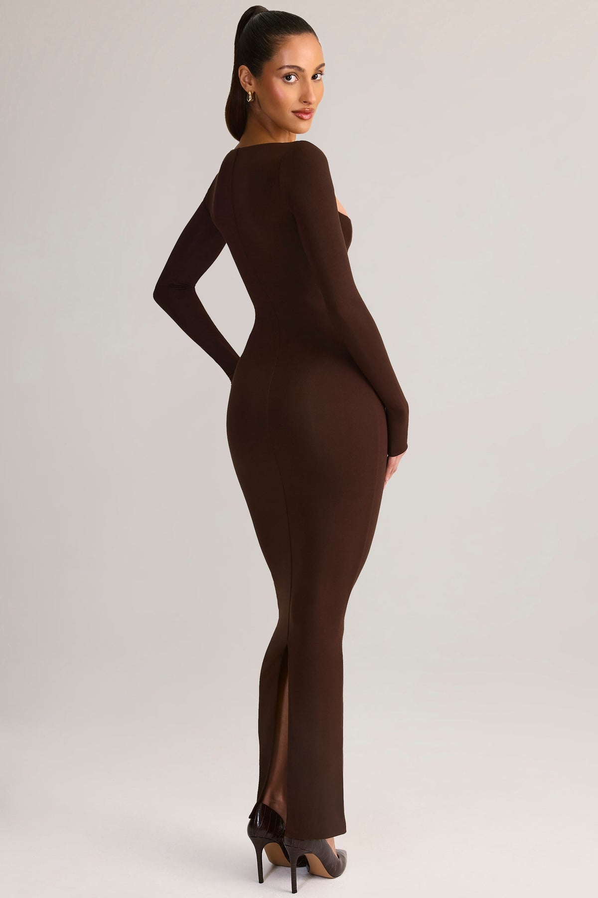 ⁣⁢Modal Square-Neck Bodycon Maxi Dress in Chocolate Brown⁤⁣