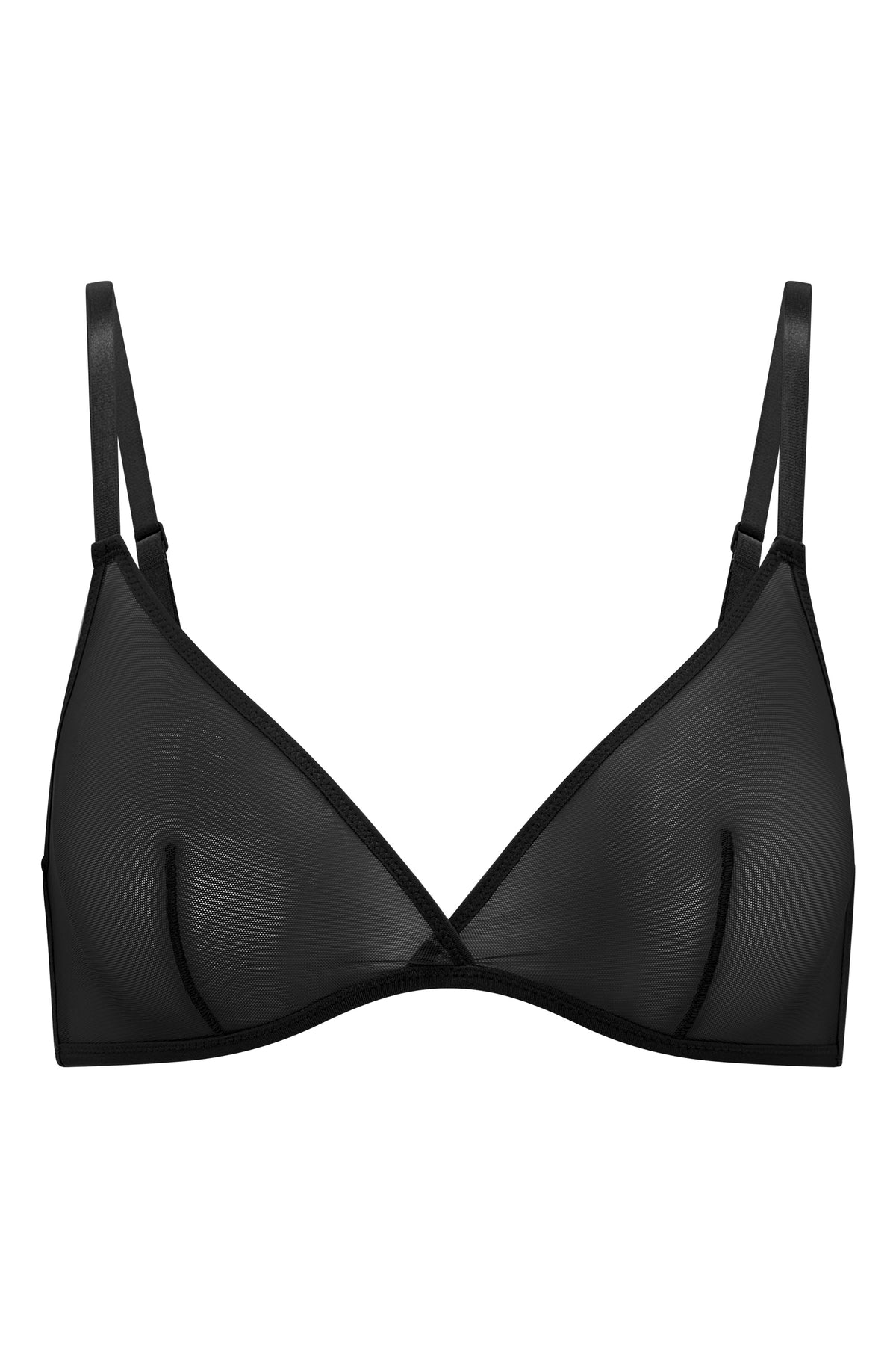 ⁣⁢Einlagiger Triangel-BH aus weichem Mesh in Schwarz⁤⁣