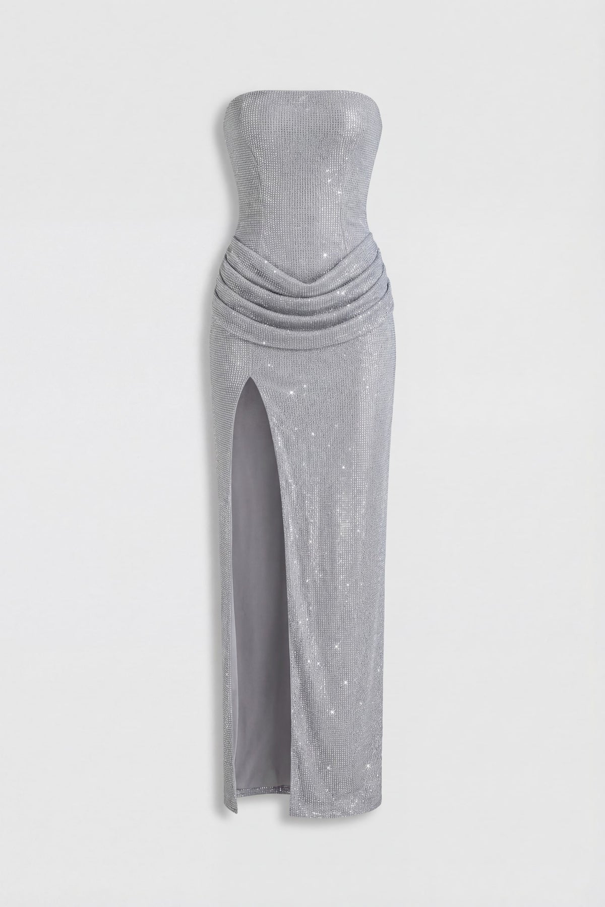 ⁣⁢Verziertes Bandeau-Maxikleid mit Taillen-Wasserfallausschnitt in Frost⁤⁣