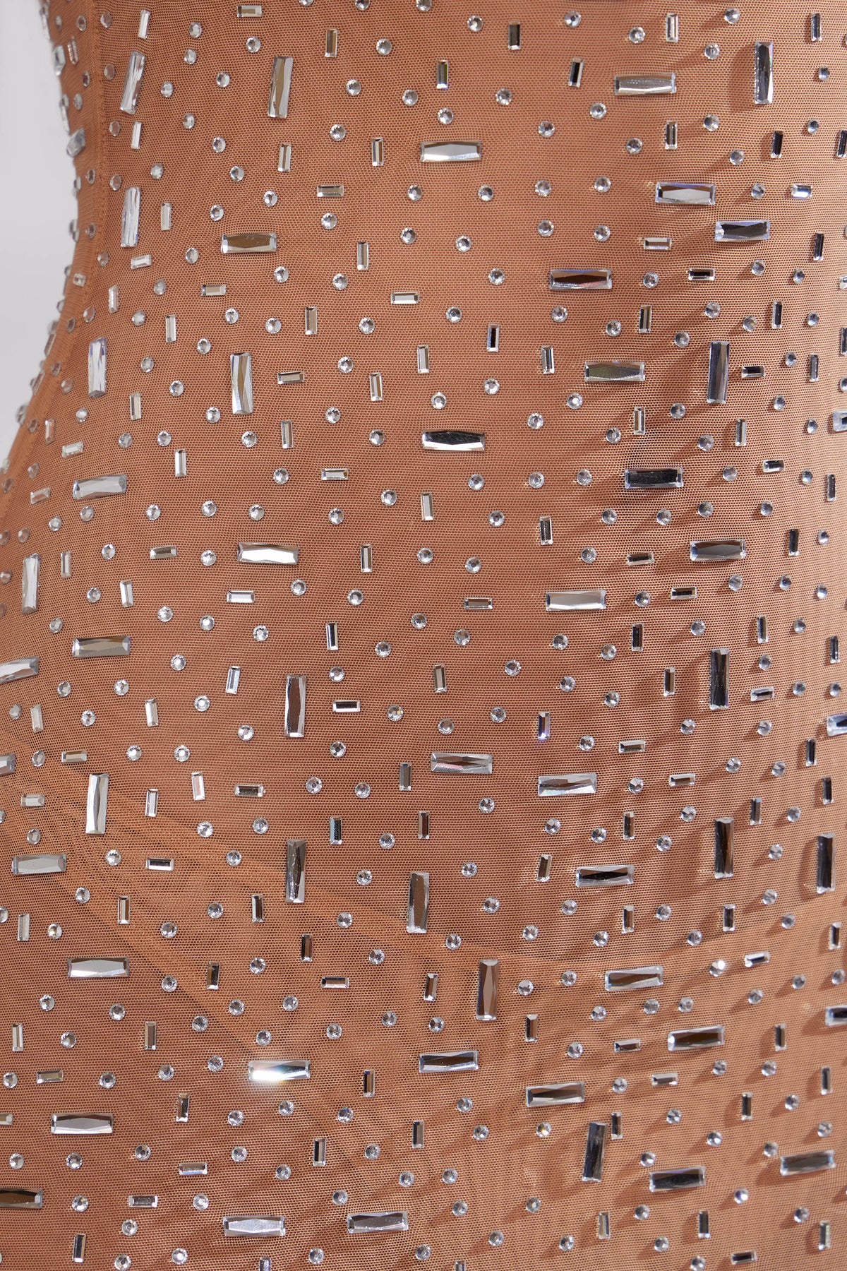 ⁣⁢Transparenter, verzierter Abendkleid mit U-Boot-Ausschnitt in Honey⁤⁣