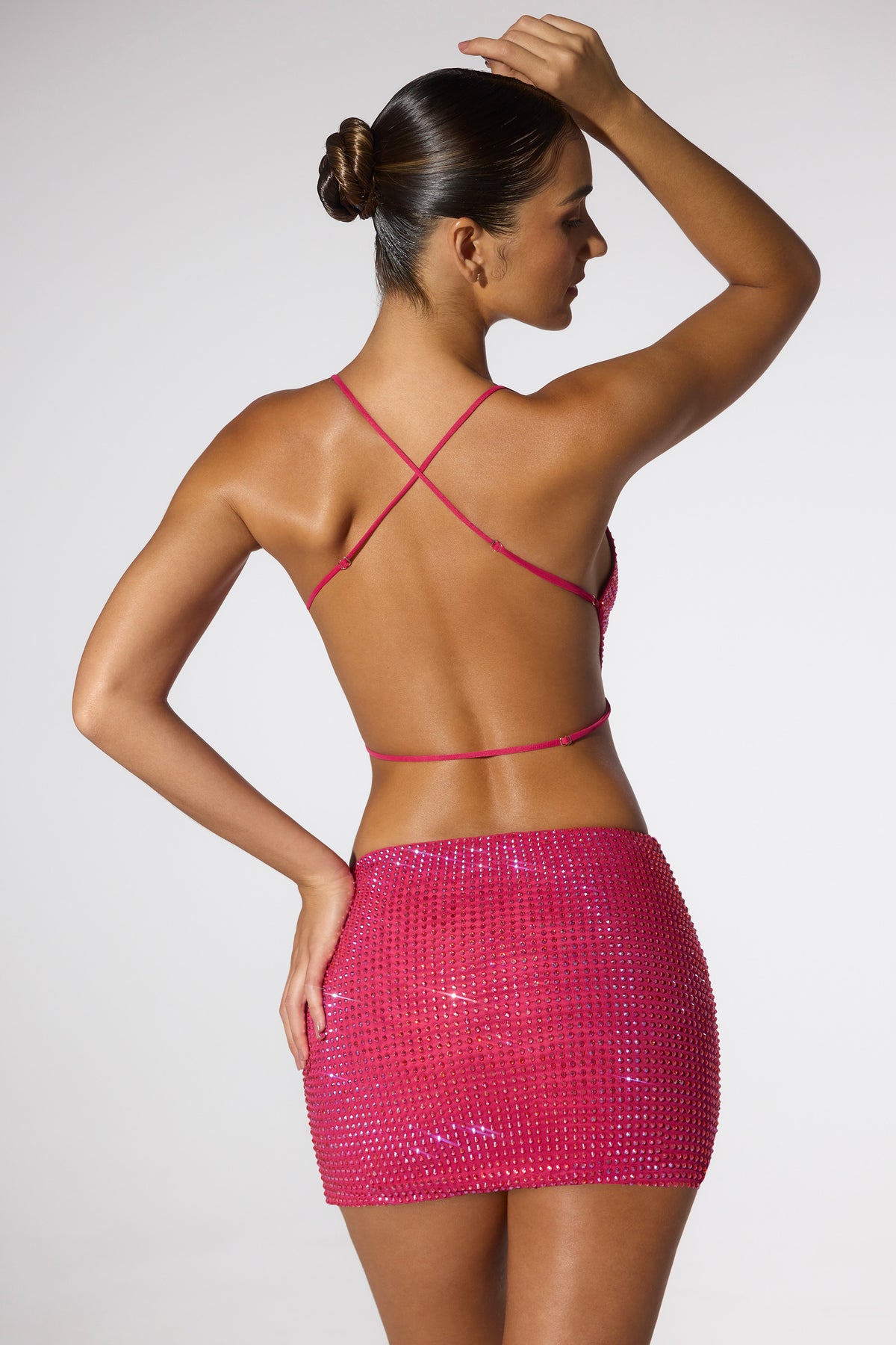⁣⁢Verzierter Low-Rise-Minirock in Hot Pink⁤⁣