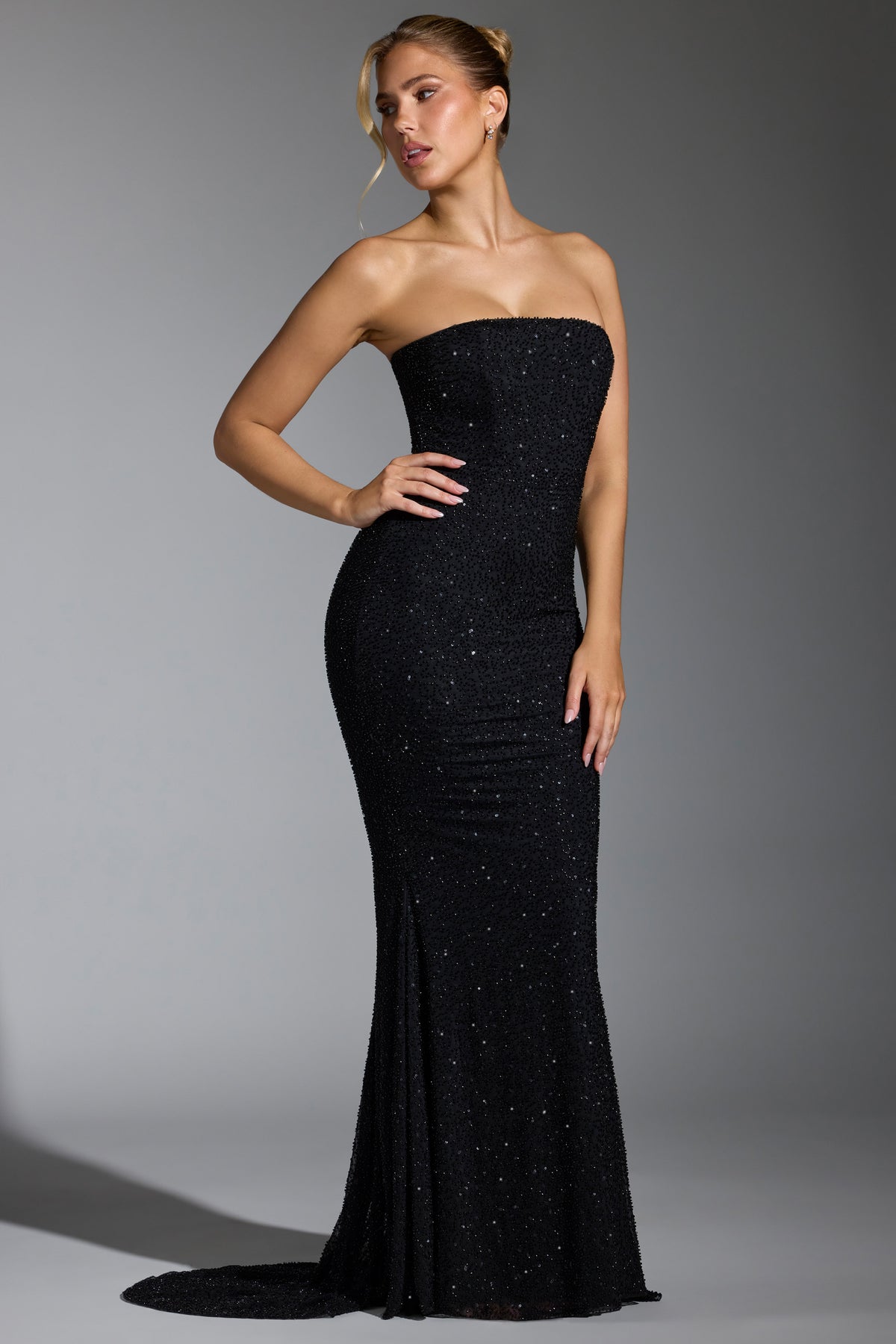 ⁣⁢Verziertes Korsettkleid in Schwarz⁤⁣