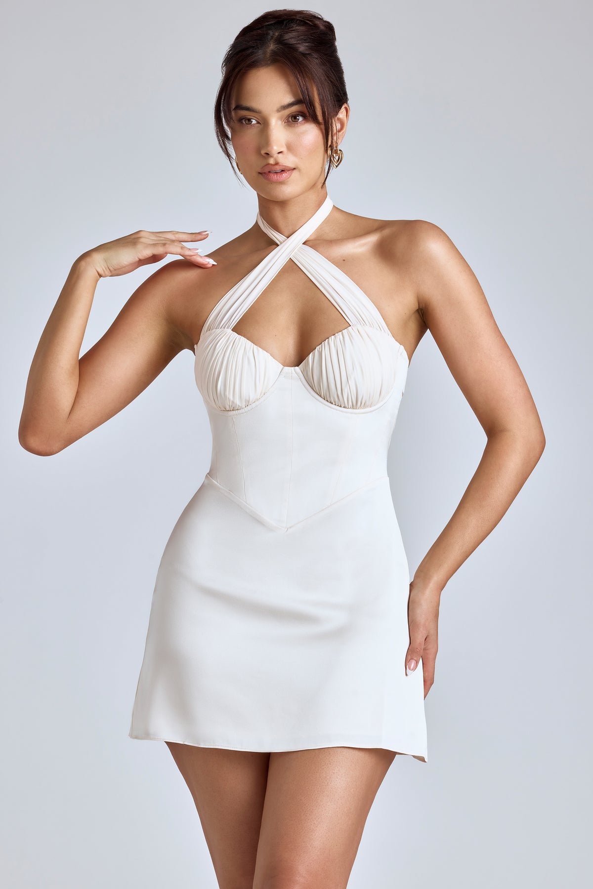 ⁣⁢A-Linien-Minikleid mit Kreuz-Neck in Ivory⁤⁣
