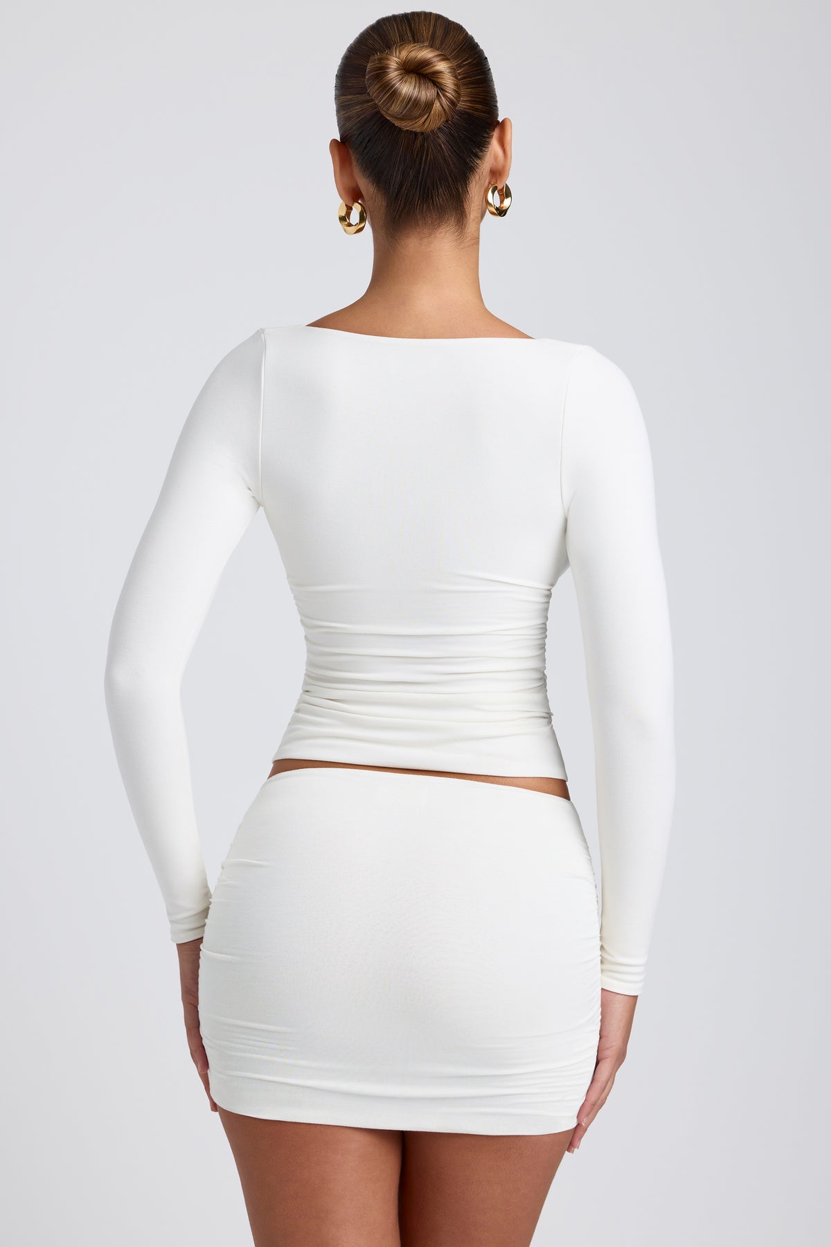 ⁣⁢Modal-Langarmshirt mit Raffung in Weiß⁤⁣ - 2