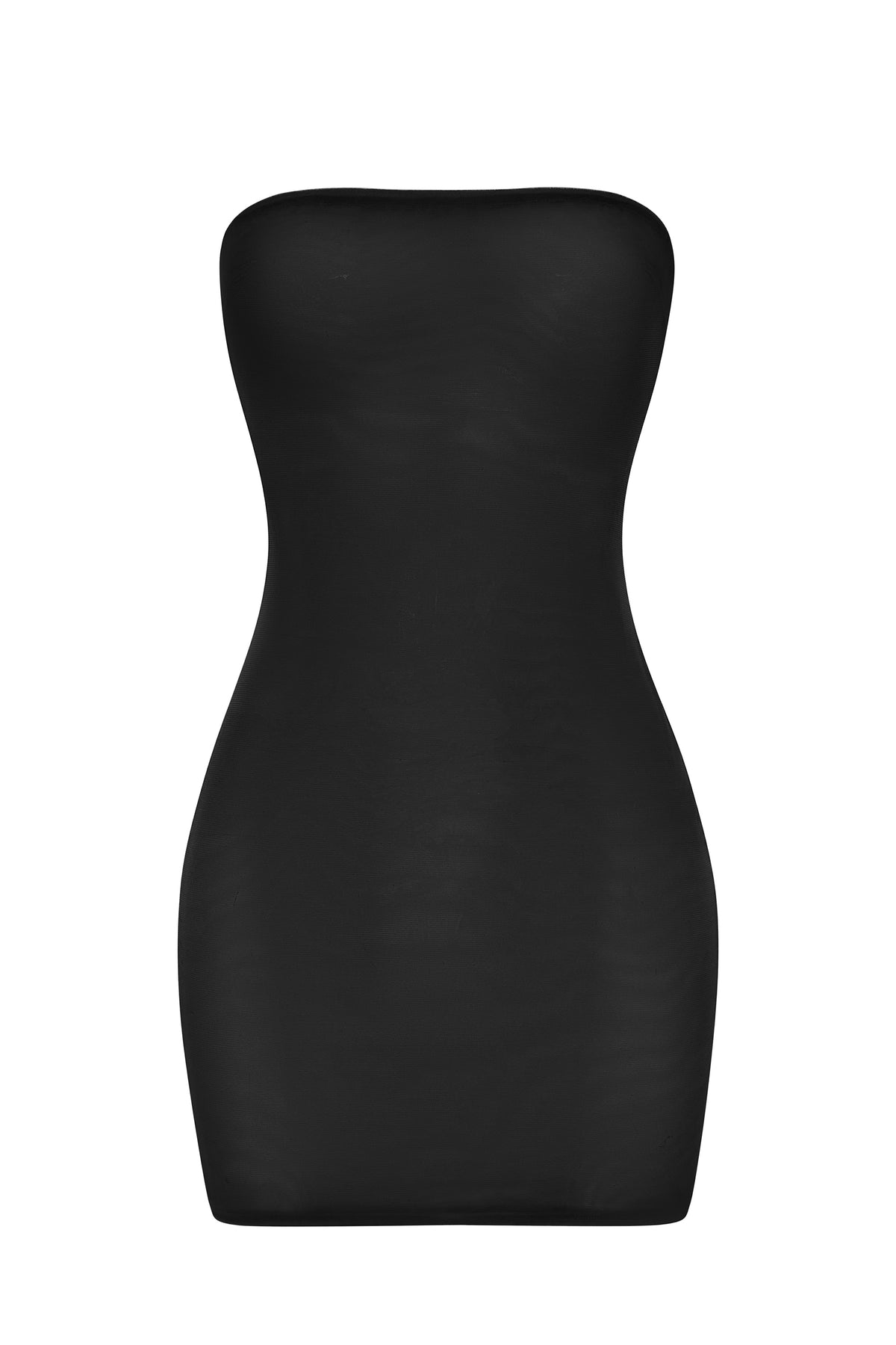 ⁣⁢Soft Sheer-Mesh Bandeau Mini Slip Dress in Black⁤⁣