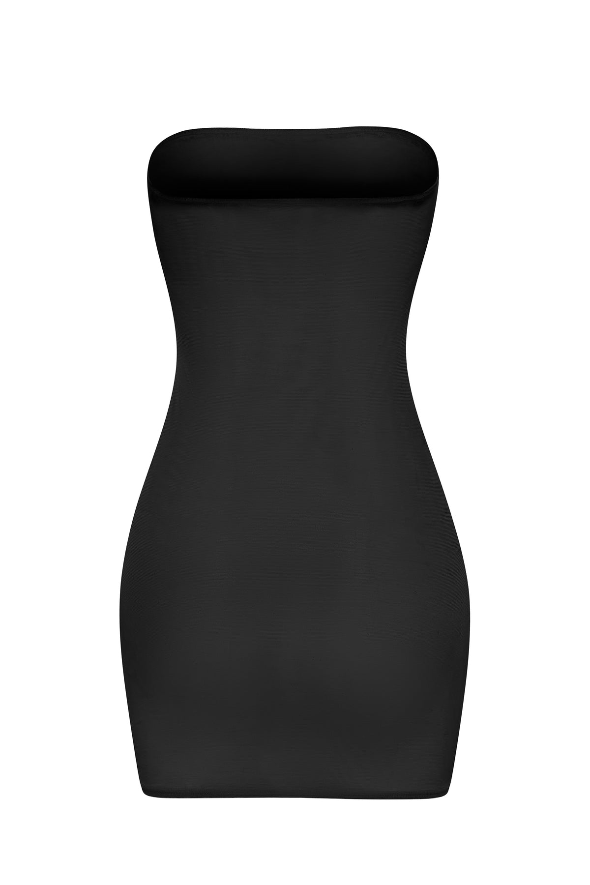 ⁣⁢Soft Sheer-Mesh Bandeau Mini Slip Dress in Black⁤⁣