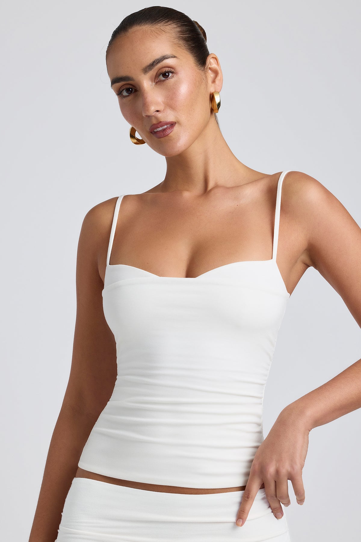 ⁣⁢Gerüschtes, mehrlagiges Tanktop aus Modal in Weiß⁤⁣ - 1