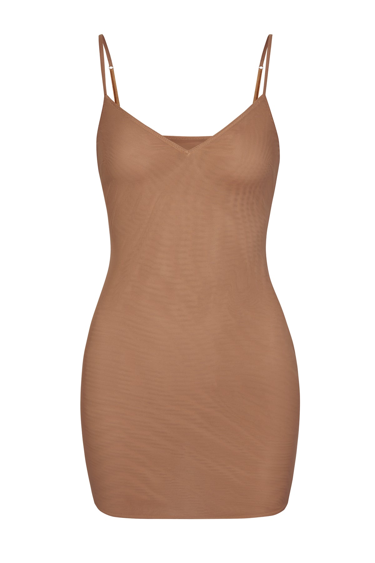 ⁣⁢Mini-Slip-Kleid aus weichem Mesh mit V-Ausschnitt in Honey⁤⁣