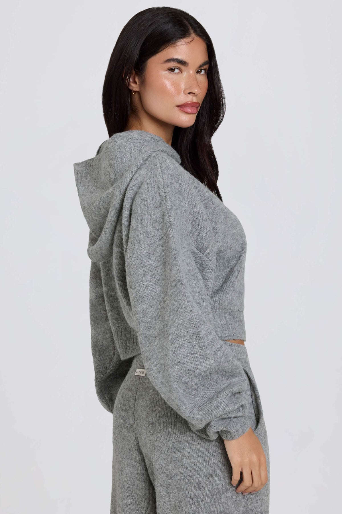 ⁣⁢Cropped Hoodie aus Soft Knit mit Reißverschluss in Grau⁤⁣