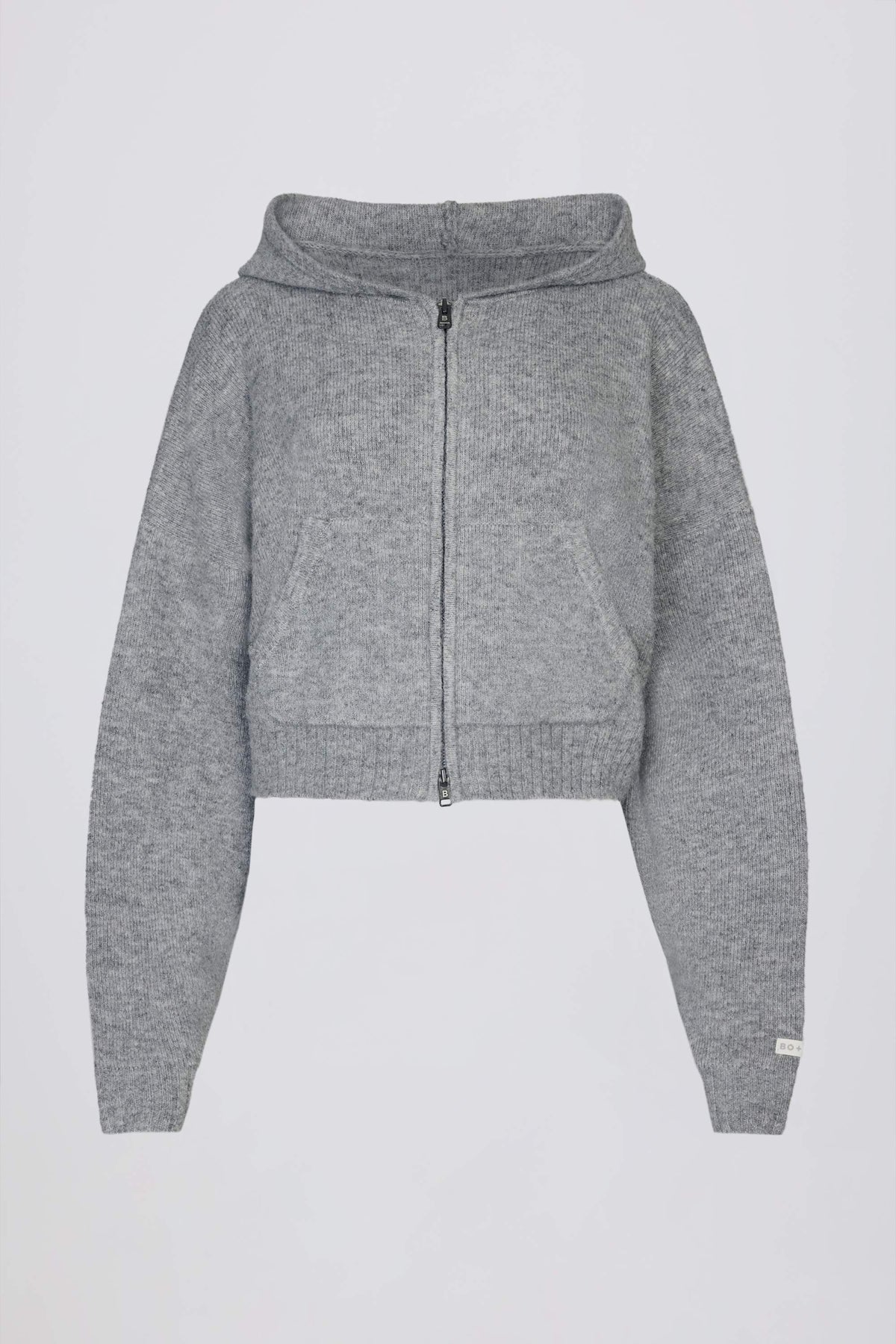 ⁣⁢Cropped Hoodie aus Soft Knit mit Reißverschluss in Grau⁤⁣
