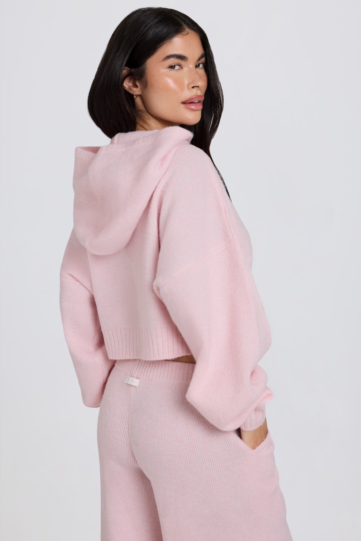 ⁣⁢Cropped Hoodie mit Reißverschluss aus Soft Knit in Soft Pink⁤⁣ - 2