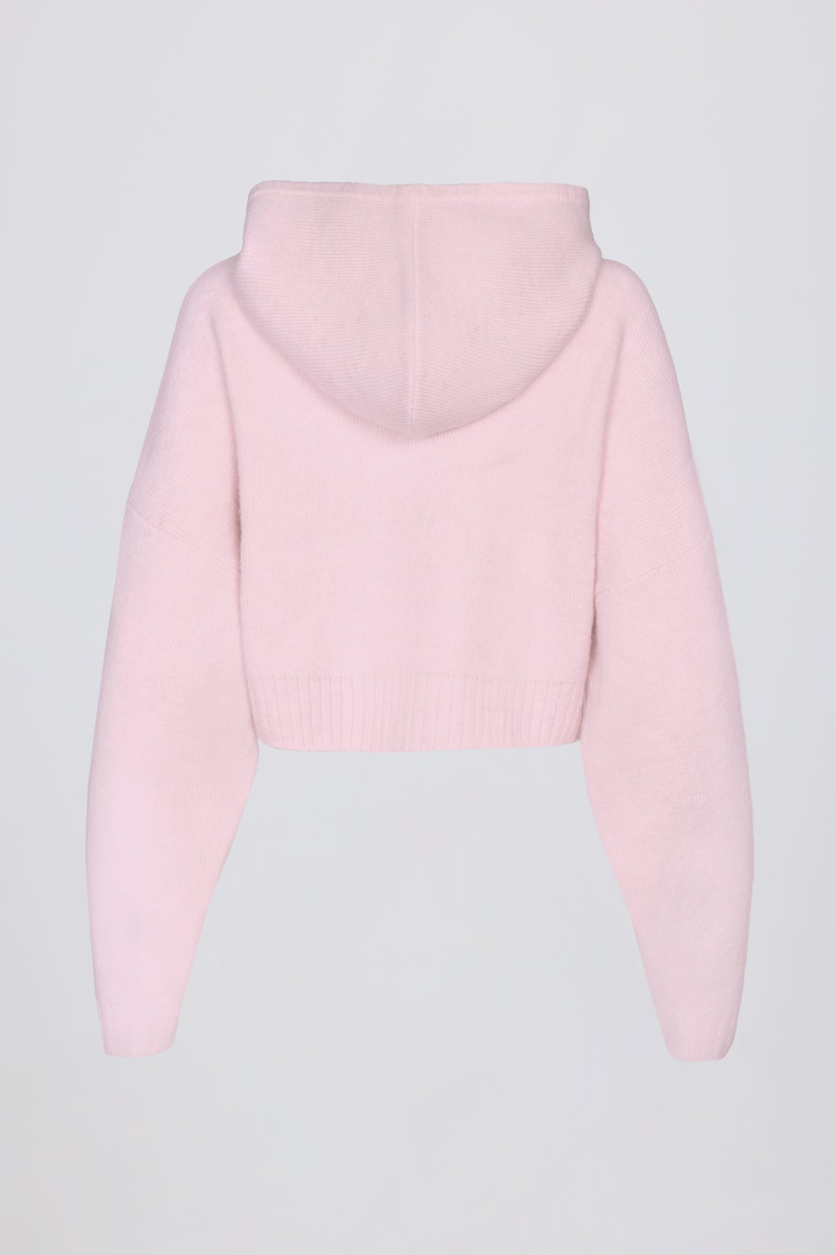 ⁣⁢Cropped Hoodie mit Reißverschluss aus Soft Knit in Soft Pink⁤⁣