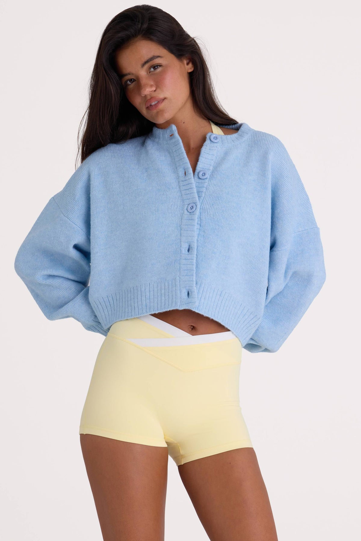 ⁣⁢Strick Cropped-Cardigan in Puderblau⁤⁣
