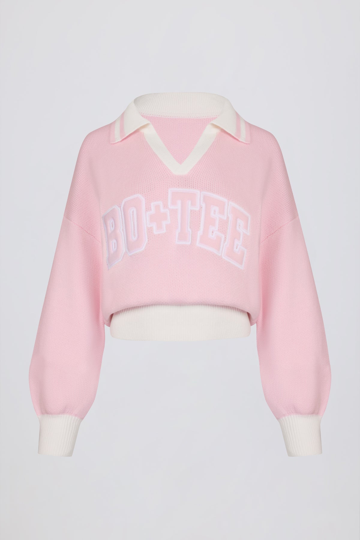 ⁣⁢Oversized-Pullover mit V-Ausschnitt aus Baumwolljersey in Puderrosa⁤⁣