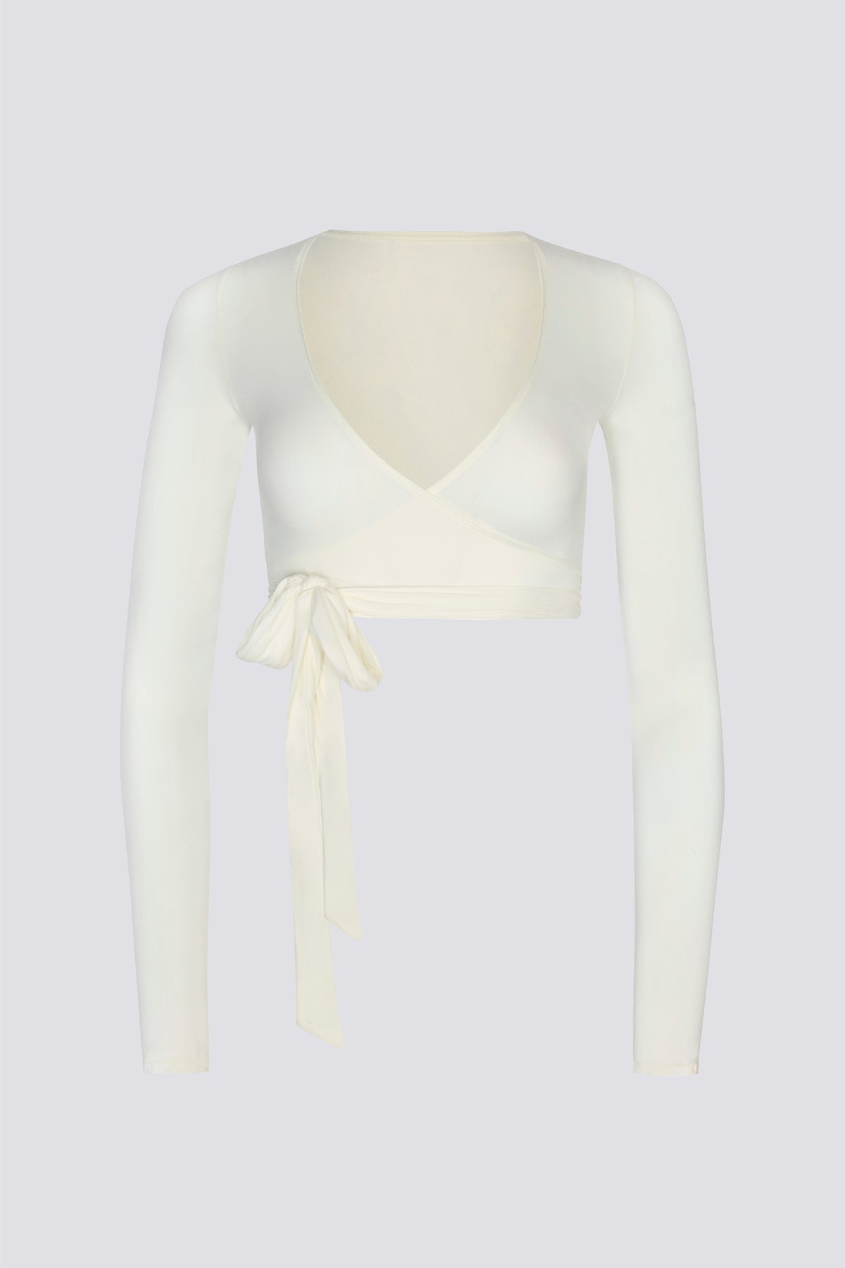 ⁣⁢Crop-Top im Wickel-Look aus weichem Jersey in Weiß⁤⁣