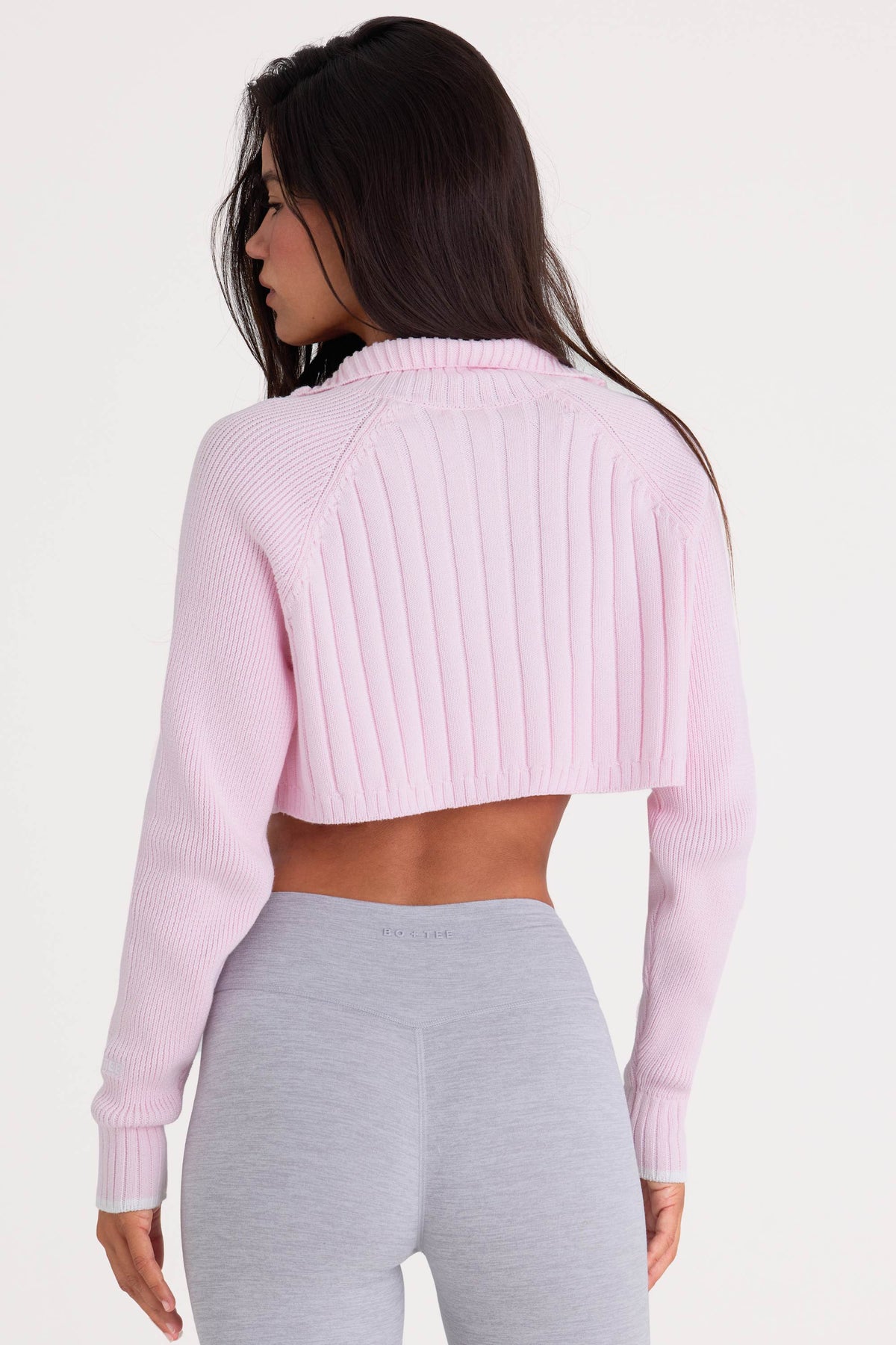 ⁣⁢Grobstrick-Pullover mit Viertelreißverschluss in Puderrosa⁤⁣ - 2
