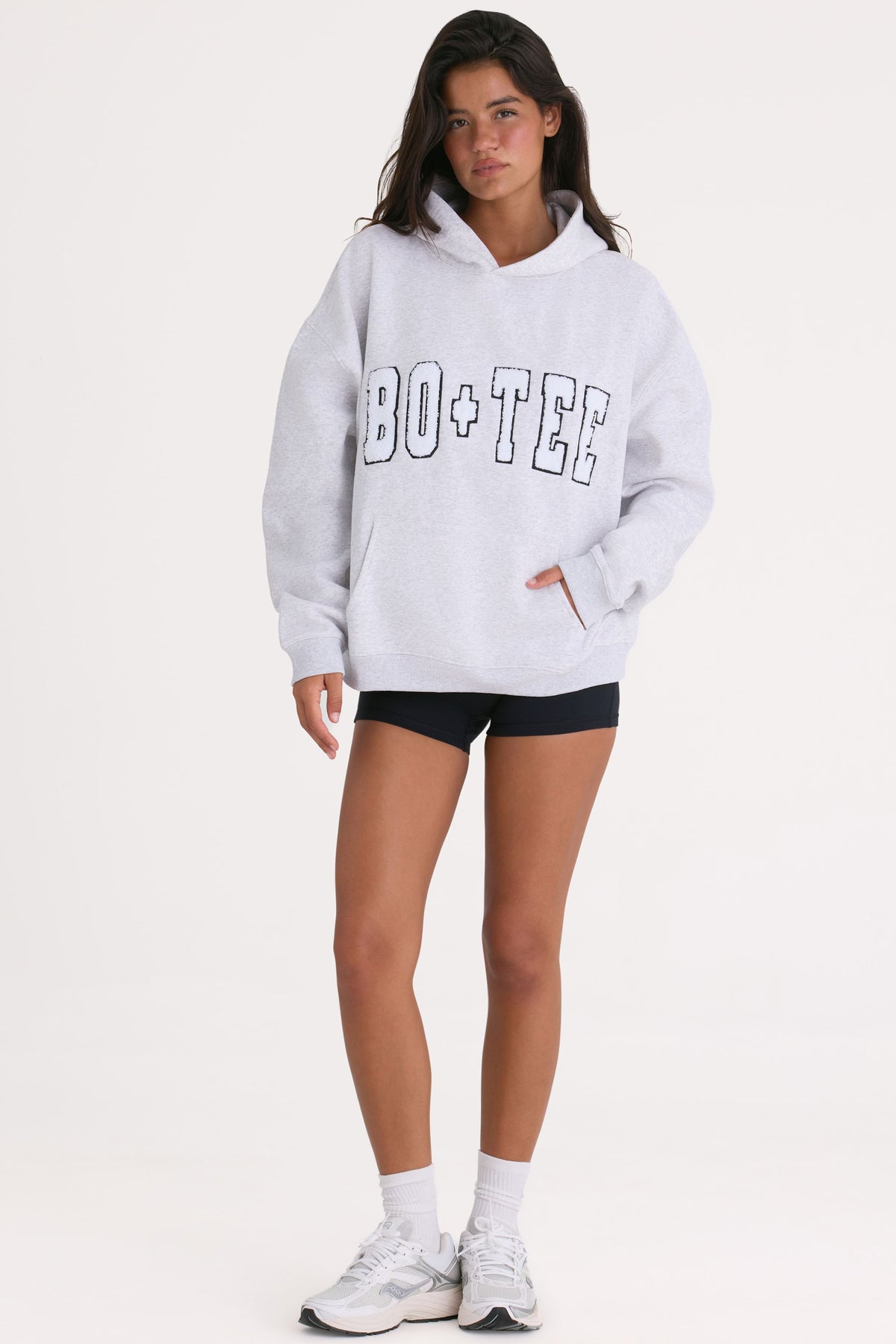 ⁣⁢Oversized-Hoodie aus weichem Baumwolljersey in Grau meliert⁤⁣