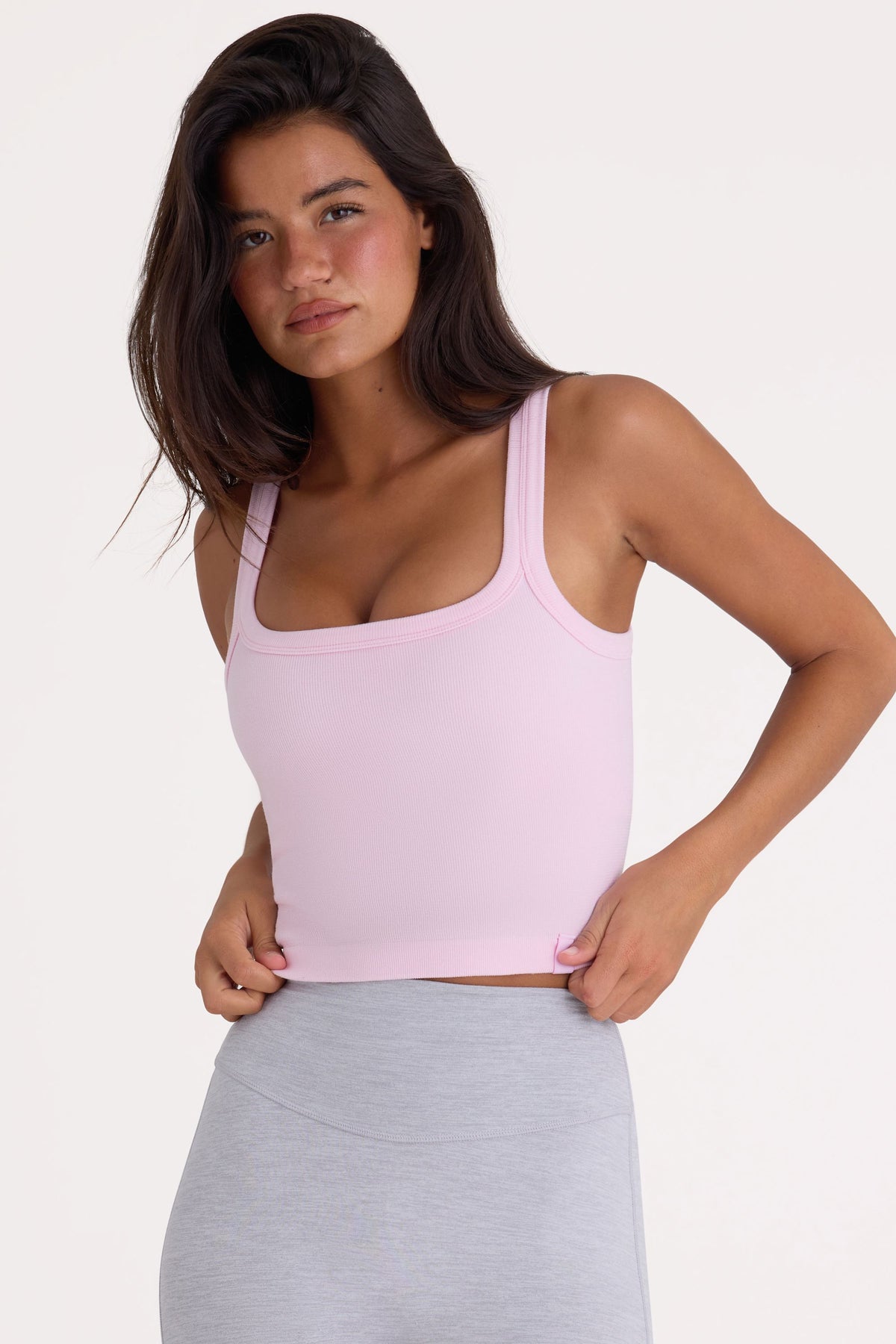 ⁣⁢Nahtloses Soft-Rib-Tanktop mit eckigem Ausschnitt in Puderrosa⁤⁣ - 1