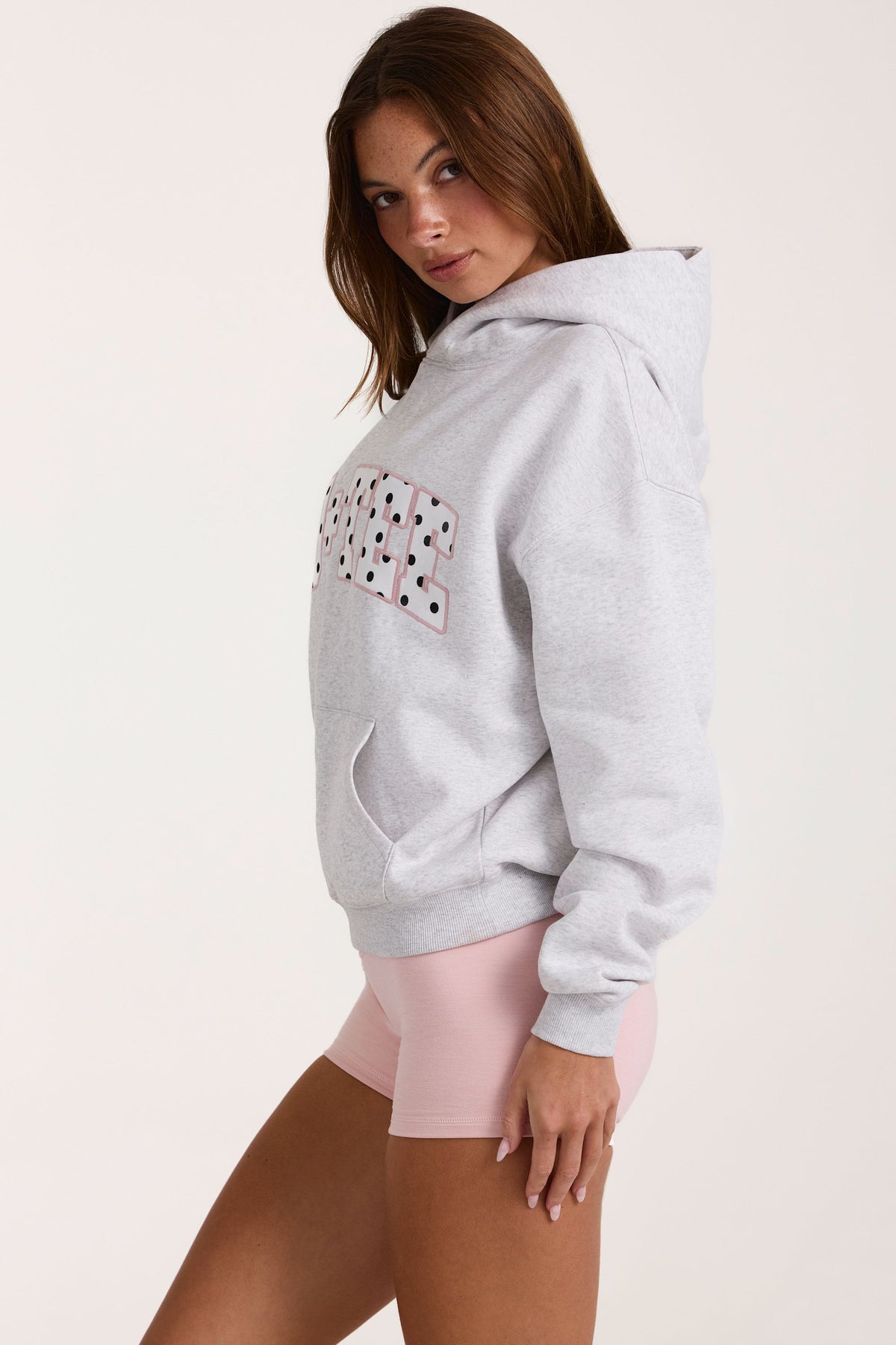 ⁣⁢Oversized-Hoodie mit Applikation in Grau Melange⁤⁣