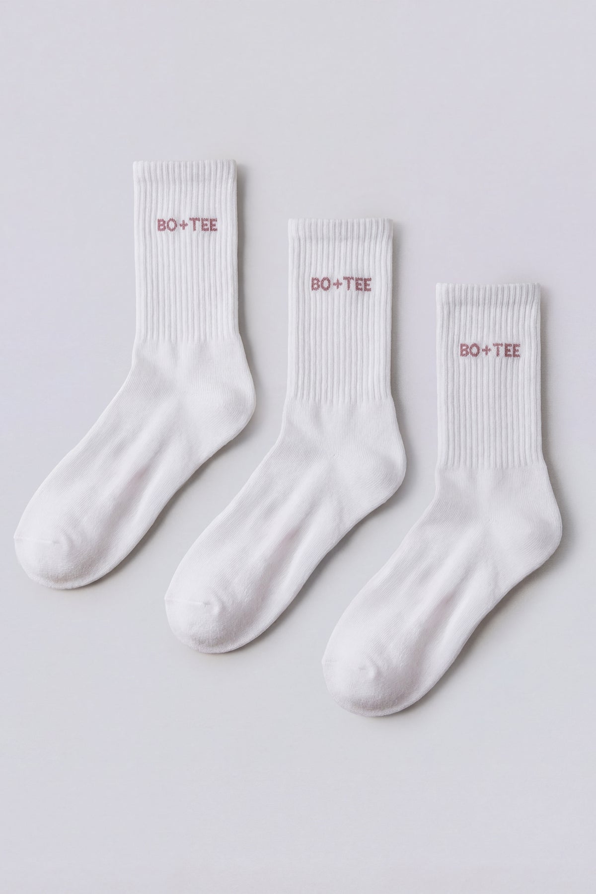 ⁣⁢Gerippte Halb-Crew 3er-Pack Socken in White Pink⁤⁣ - 1