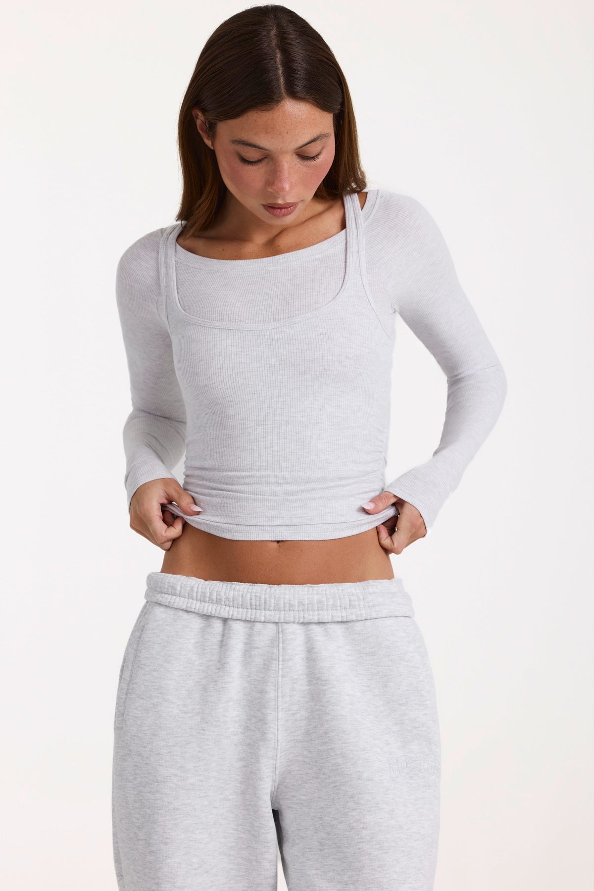 ⁣⁢ButterCloud™ Layered Top in Grey Marl⁤⁣ - 1