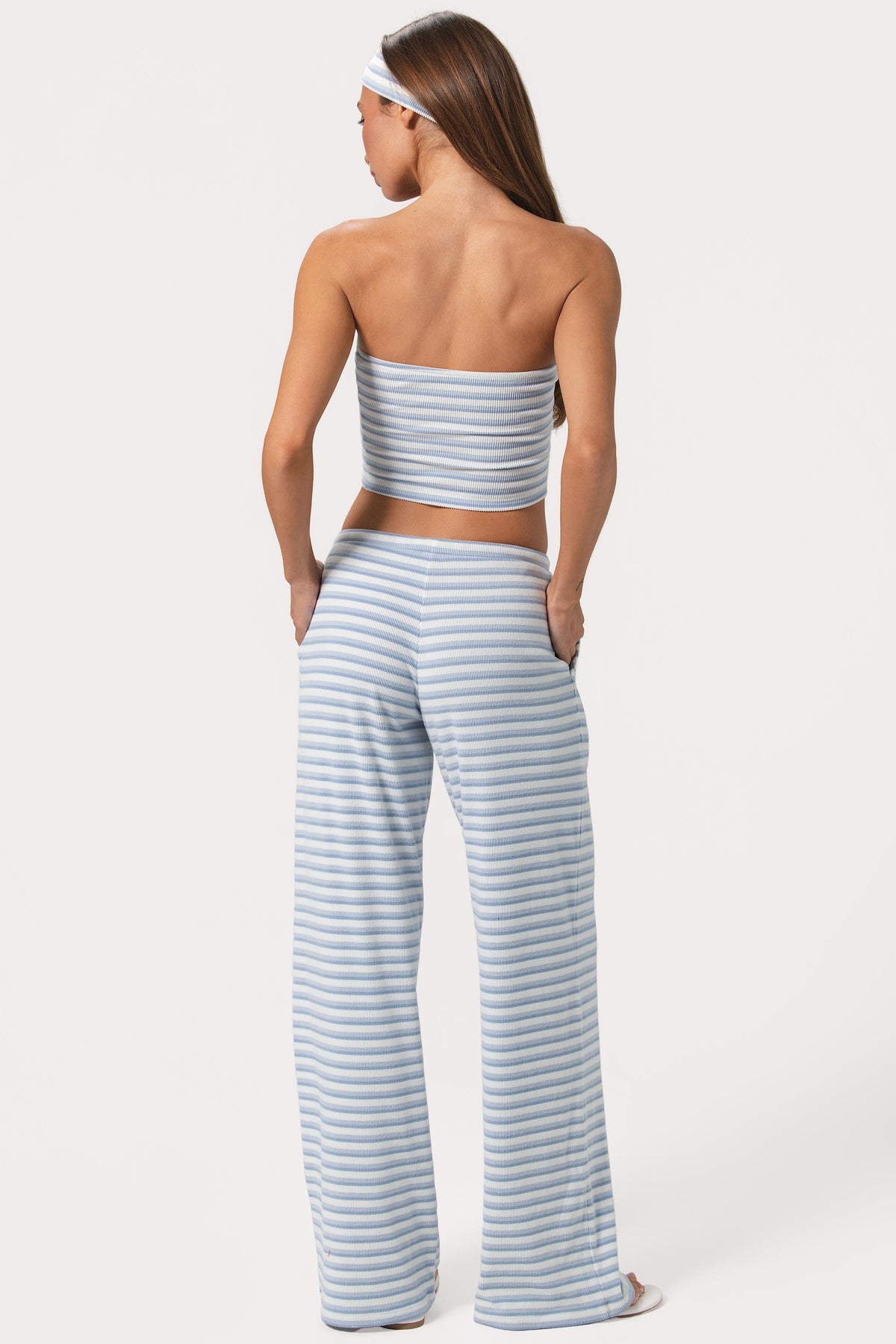 ⁣⁢Gerippte Jersey Low-Rise Hose in Blue Stripe⁤⁣ - 2