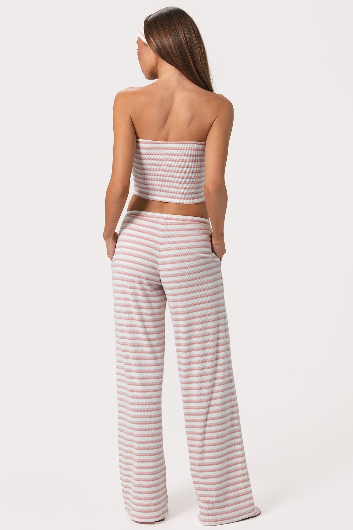 ⁣⁢Gerippte Jersey Low-Rise Hose in Pink Stripe⁤⁣ - 2