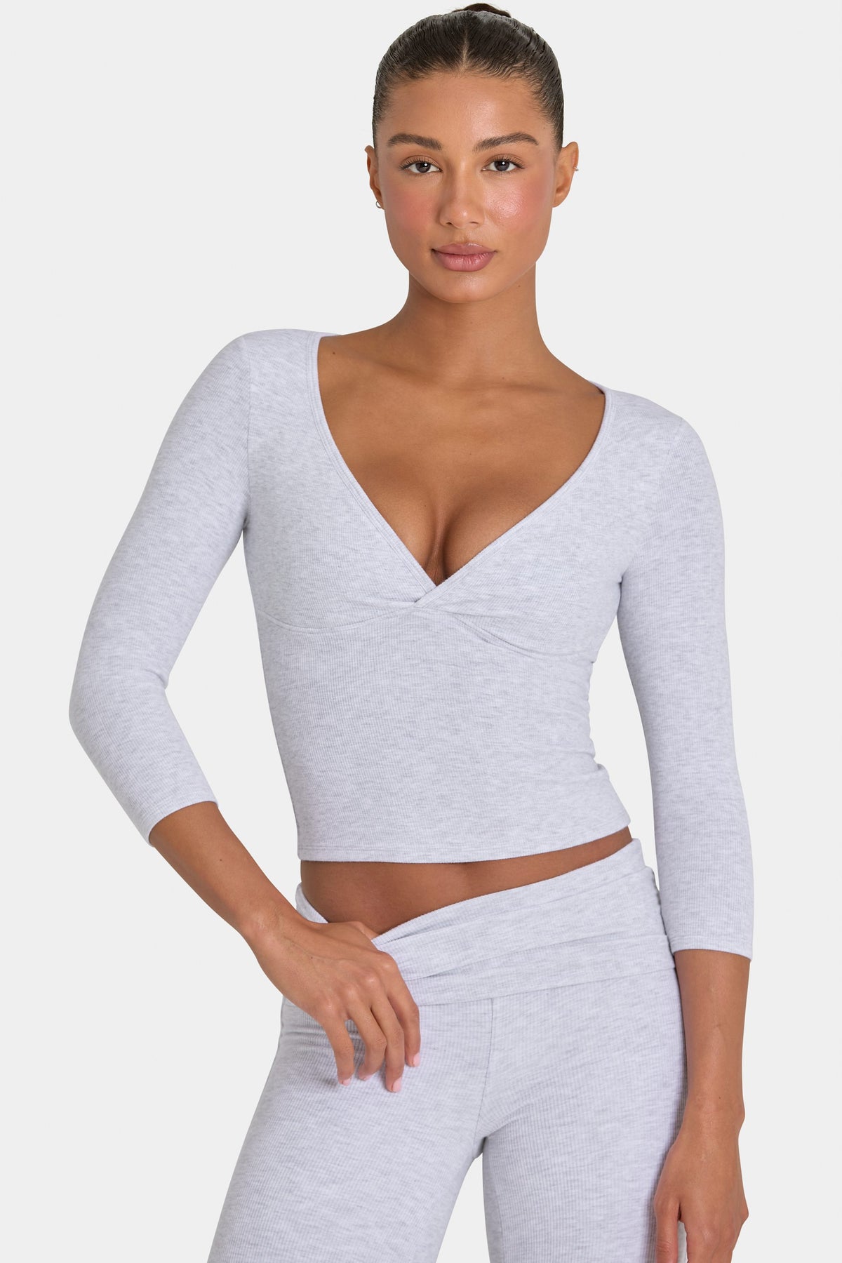⁣⁢ButterCloud™ 3/4 Ärmel-Top in Grau meliert⁤⁣ - 1