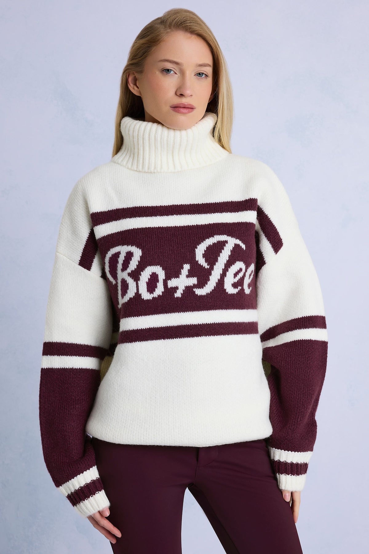 ⁣⁢Gestrickter Rollkragen-Oversized-Pullover in Burgundy⁤⁣ - 1