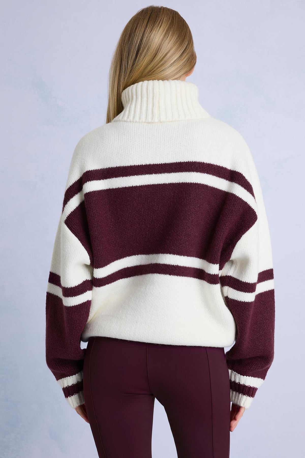 ⁣⁢Gestrickter Rollkragen-Oversized-Pullover in Burgundy⁤⁣ - 2