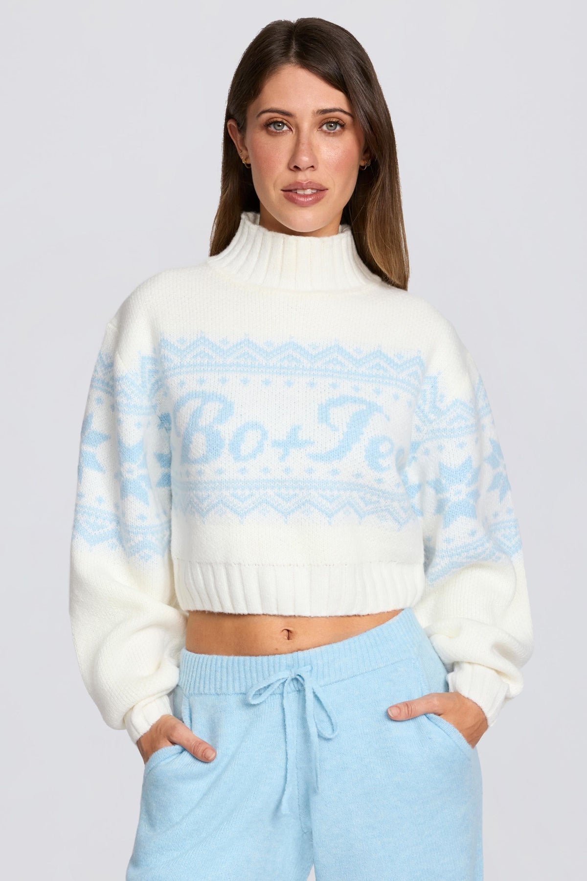 ⁣⁢Cropped-Pullover aus Jacquard-Strick in Elfenbein⁤⁣ - 1