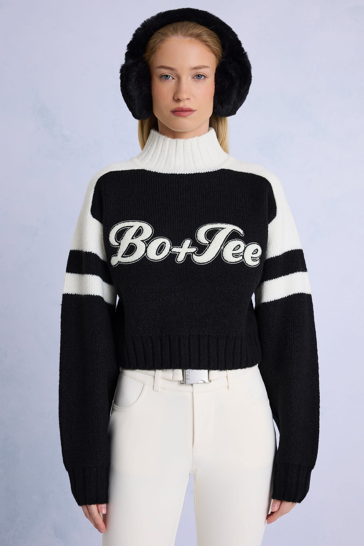 ⁣⁢Cropped-Strickpullover mit Logo in Schwarz⁤⁣ - 1