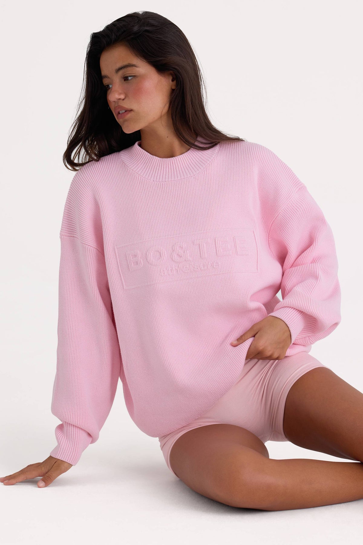 ⁣⁢Rippstrick Oversized-Pullover in Pale Pink⁤⁣