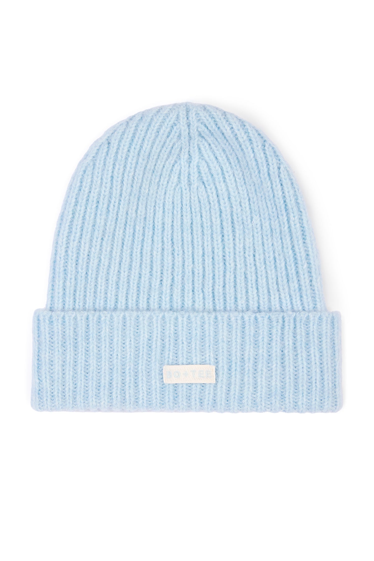 ⁣⁢Beanie-Mütze aus Rippstrick in Puderblau⁤⁣