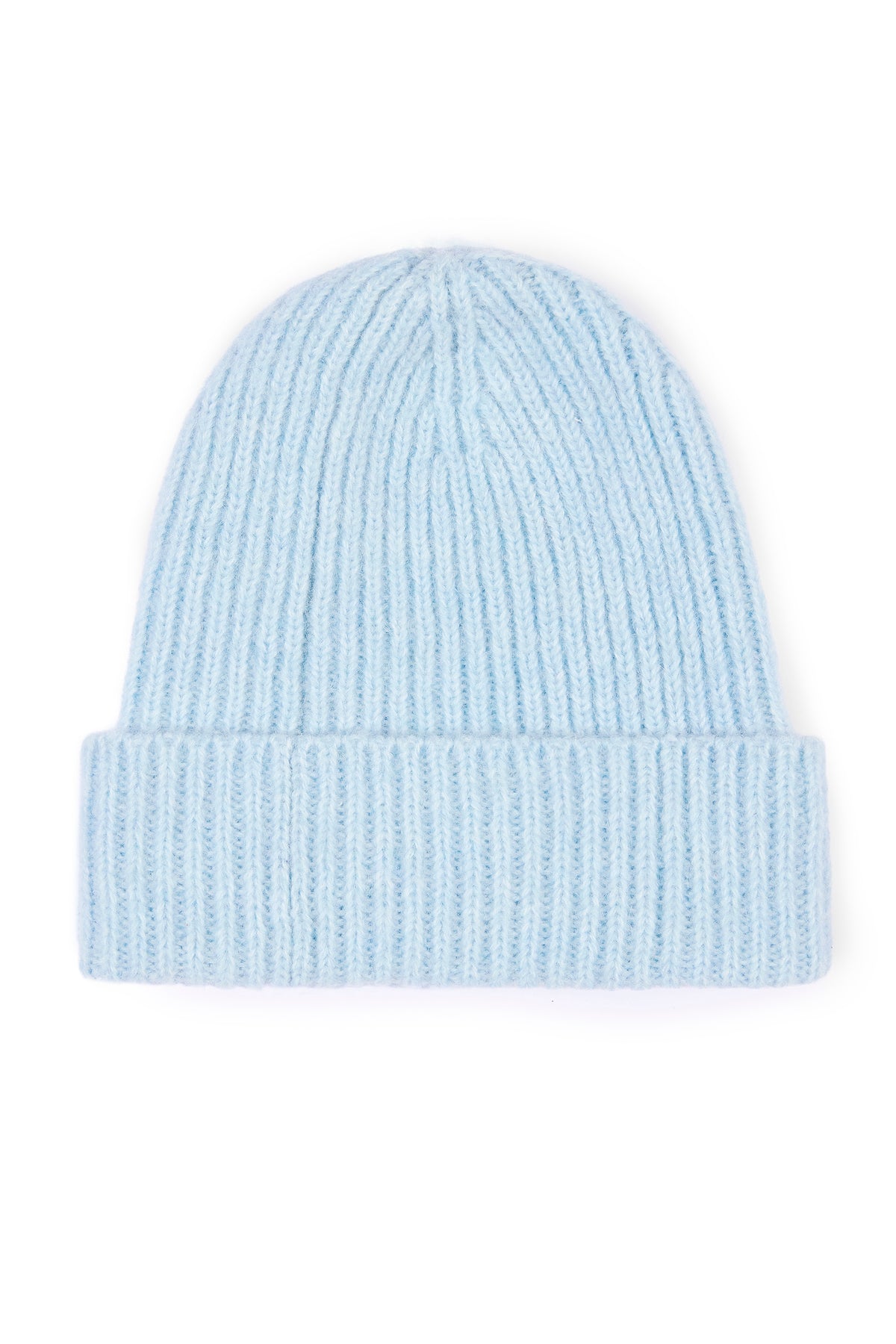 ⁣⁢Beanie-Mütze aus Rippstrick in Puderblau⁤⁣