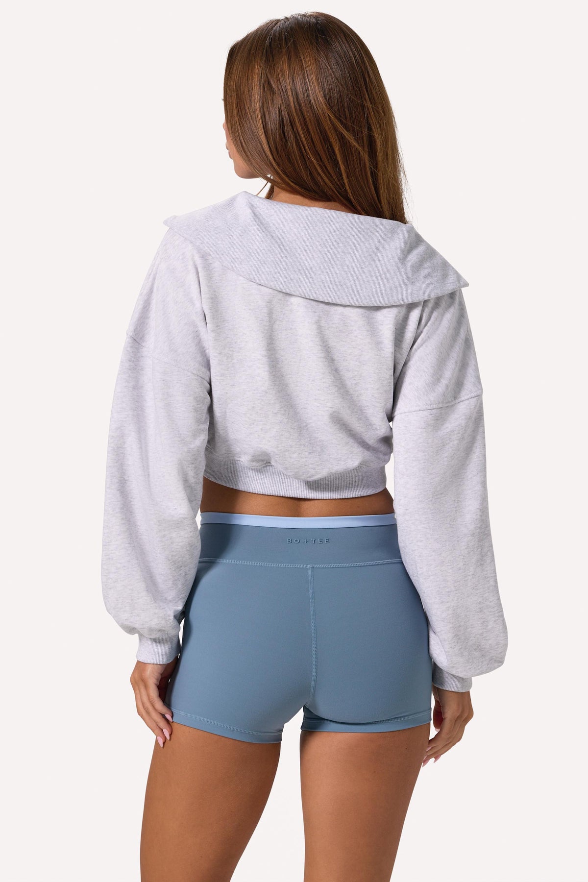 ⁣⁢Cropped-Sweatshirt mit kurzem Reißverschluss in Grau meliert⁤⁣