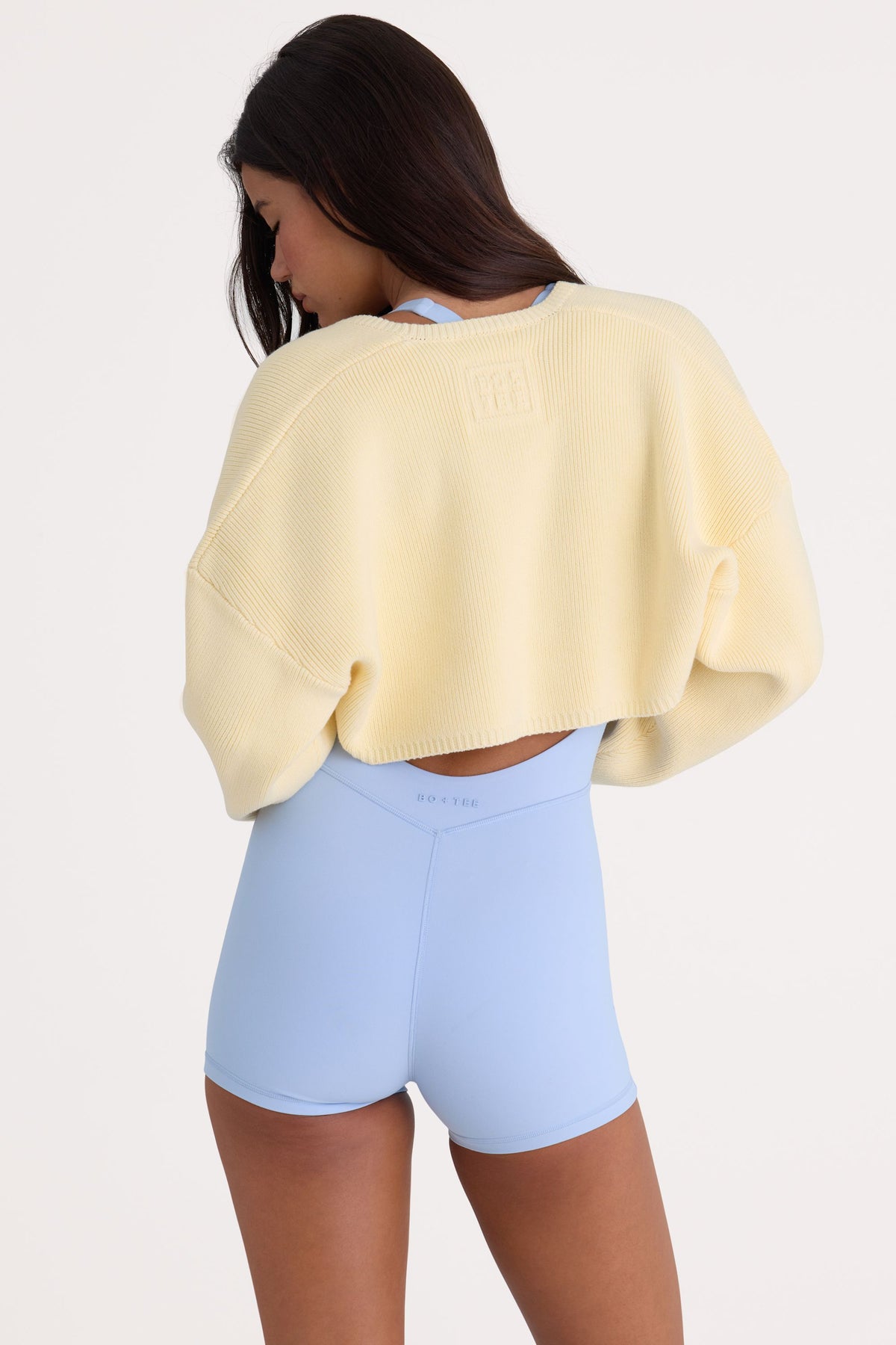 ⁣⁢Geripptes Cropped-Shrug in Lemon⁤⁣