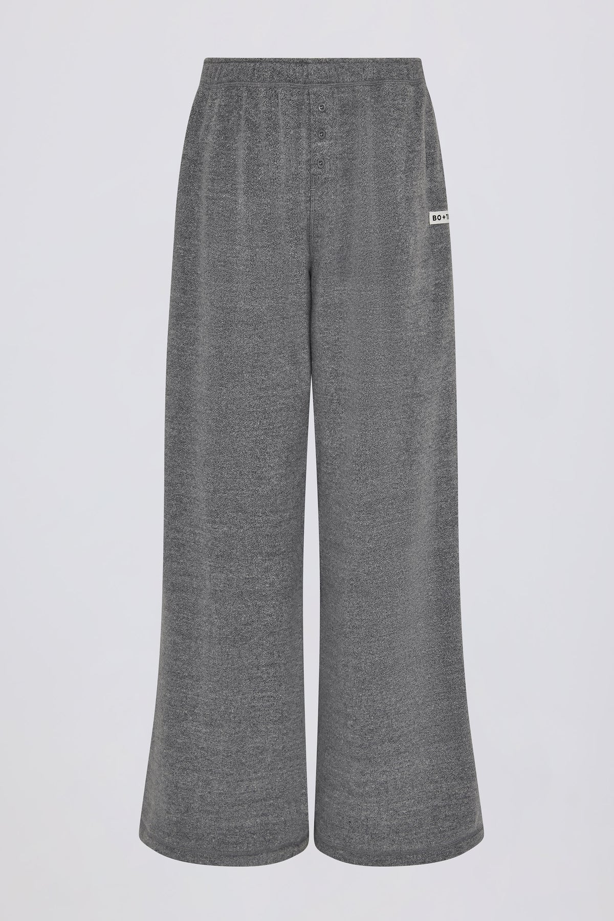 ⁣⁢Low-Waist-Wide-Leg-Jogginghose aus strukturierter Baumwolle mit Knöpfen in Dunkelgrau⁤⁣