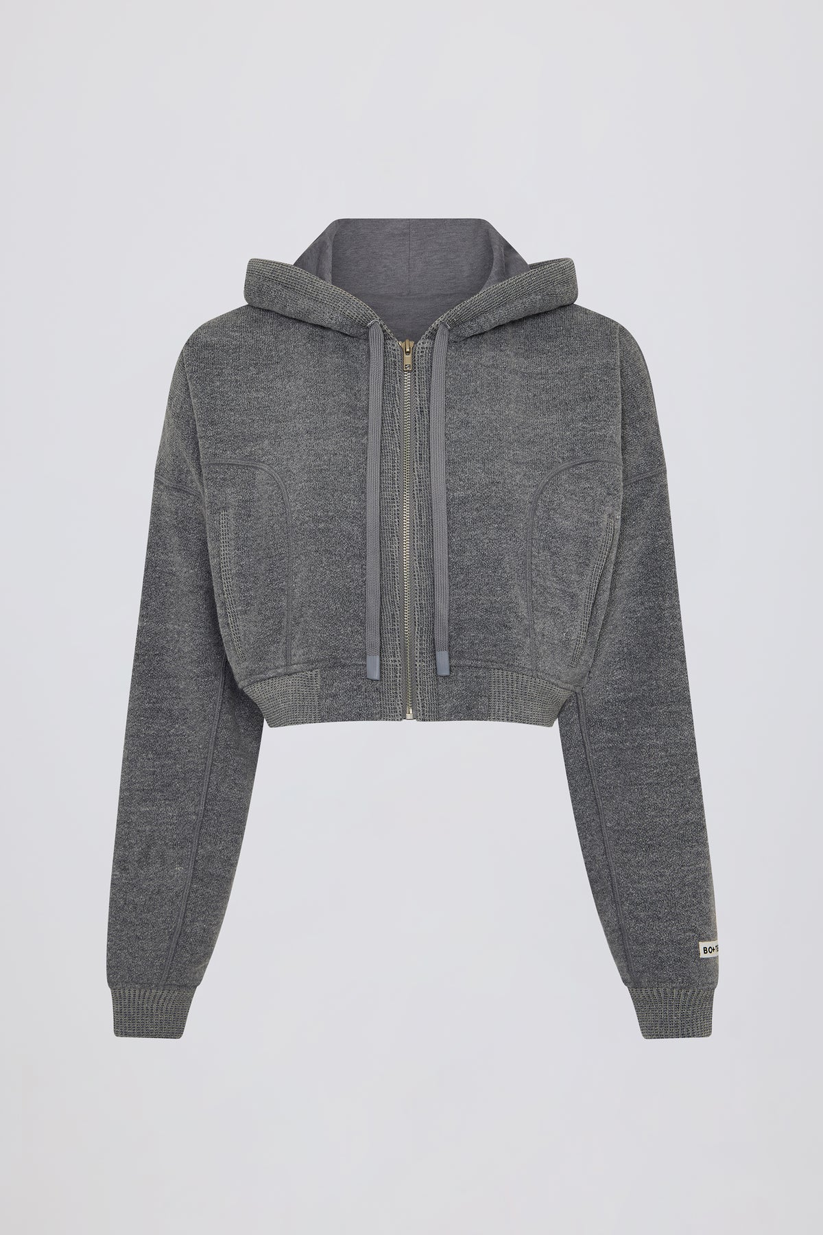 ⁣⁢Cropped-Hoodie aus Baumwollfrottee mit Reißverschluss in Dunkelgrau⁤⁣