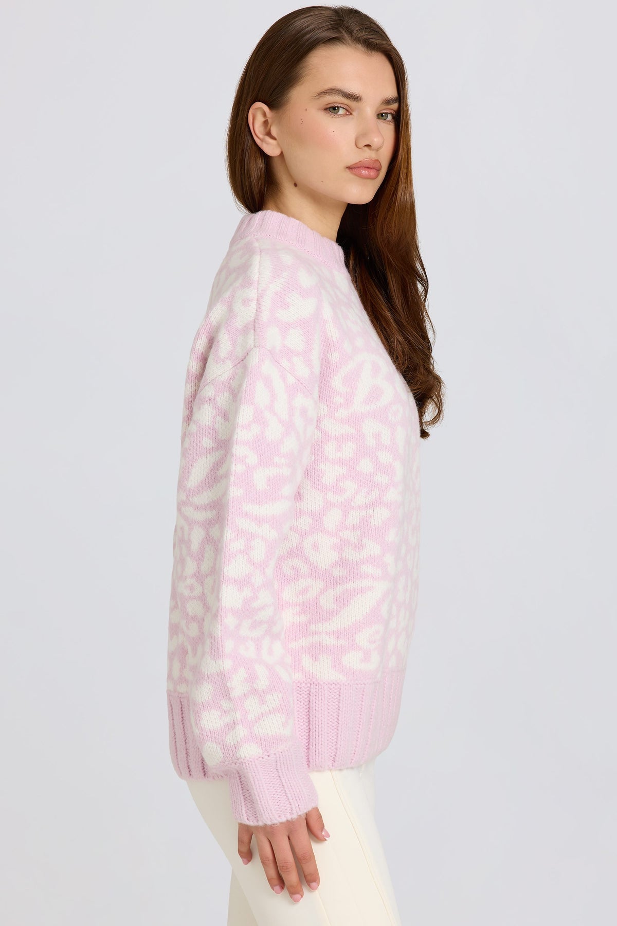 ⁣⁢Oversized-Pullover aus Jacquard-Strick in Pink⁤⁣