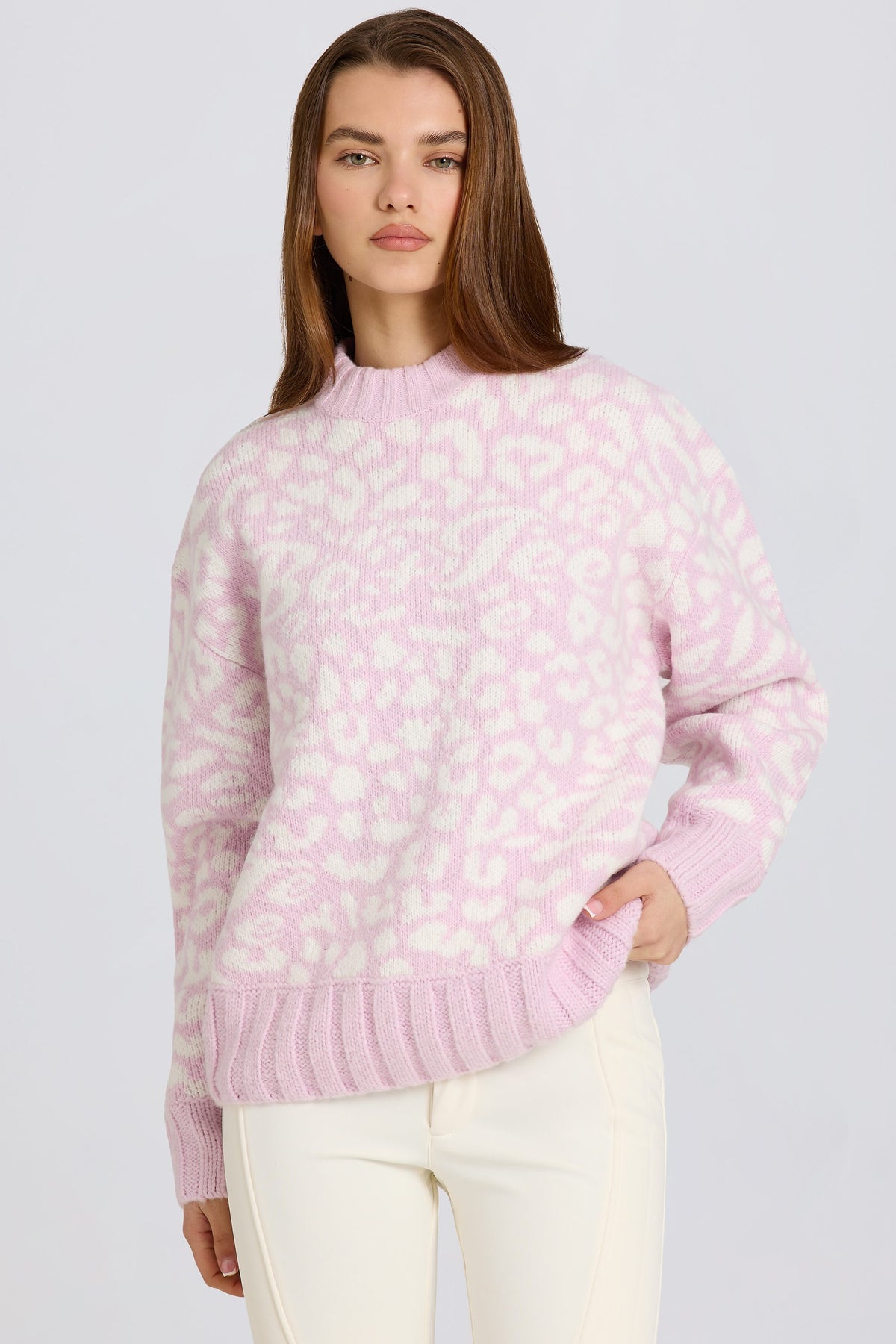 ⁣⁢Oversized-Pullover aus Jacquard-Strick in Pink⁤⁣