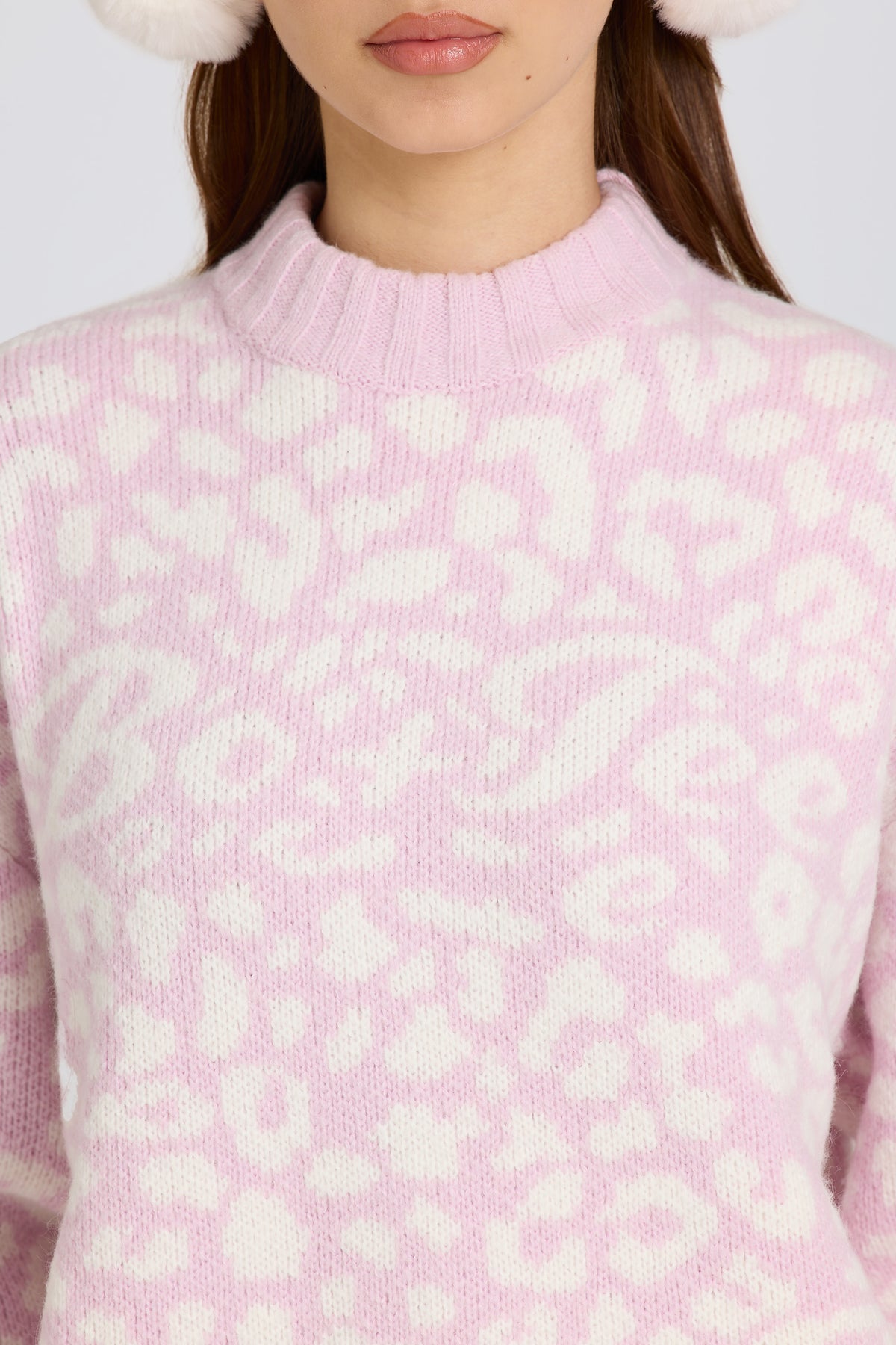 ⁣⁢Oversized-Pullover aus Jacquard-Strick in Pink⁤⁣