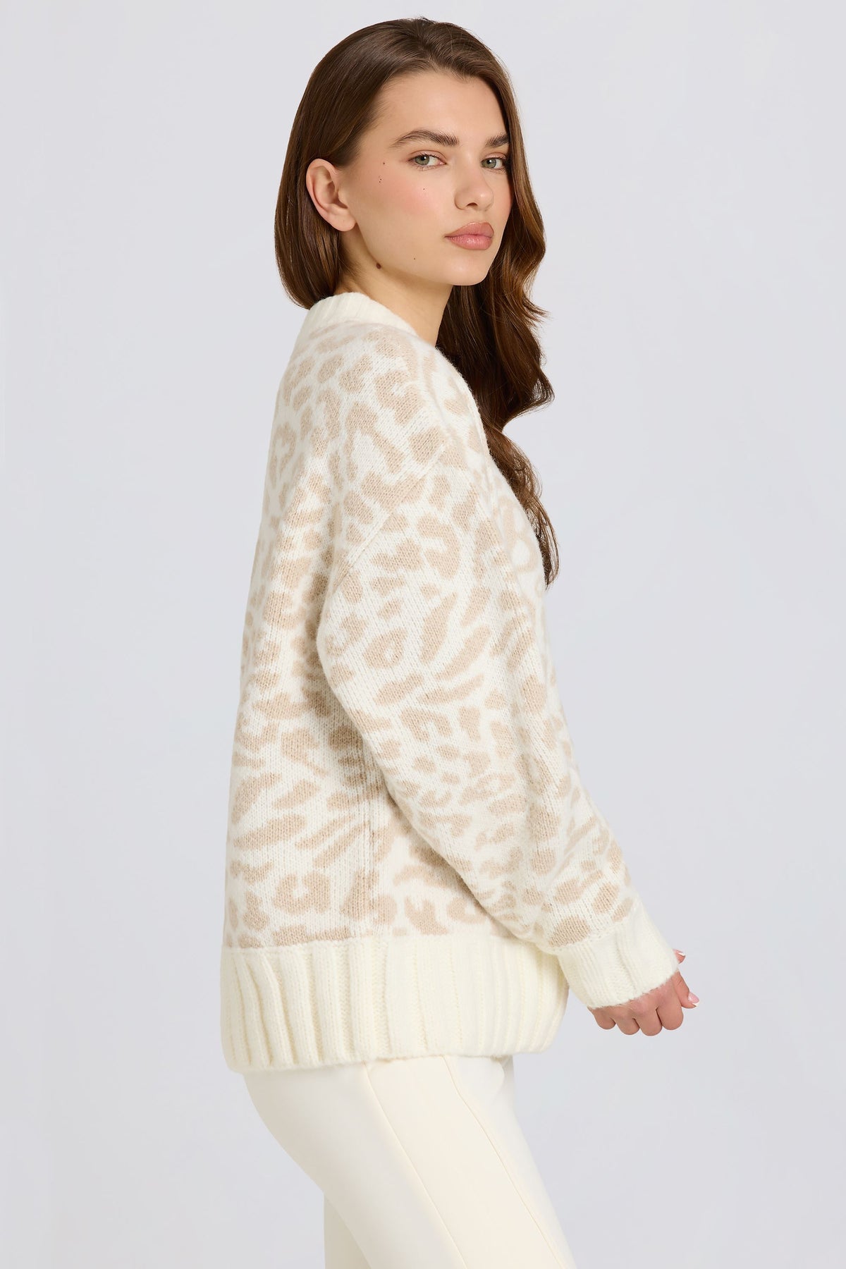 ⁣⁢Oversized-Pullover aus Jacquard-Strick in Eisblau⁤⁣