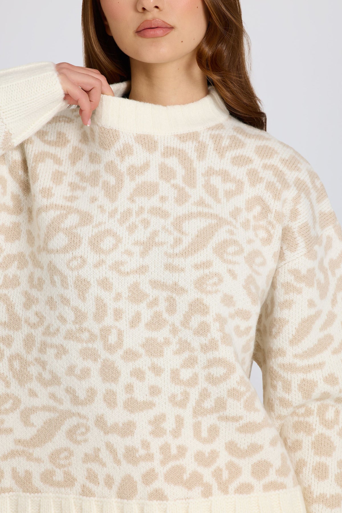 ⁣⁢Oversized-Pullover aus Jacquard-Strick in Eisblau⁤⁣