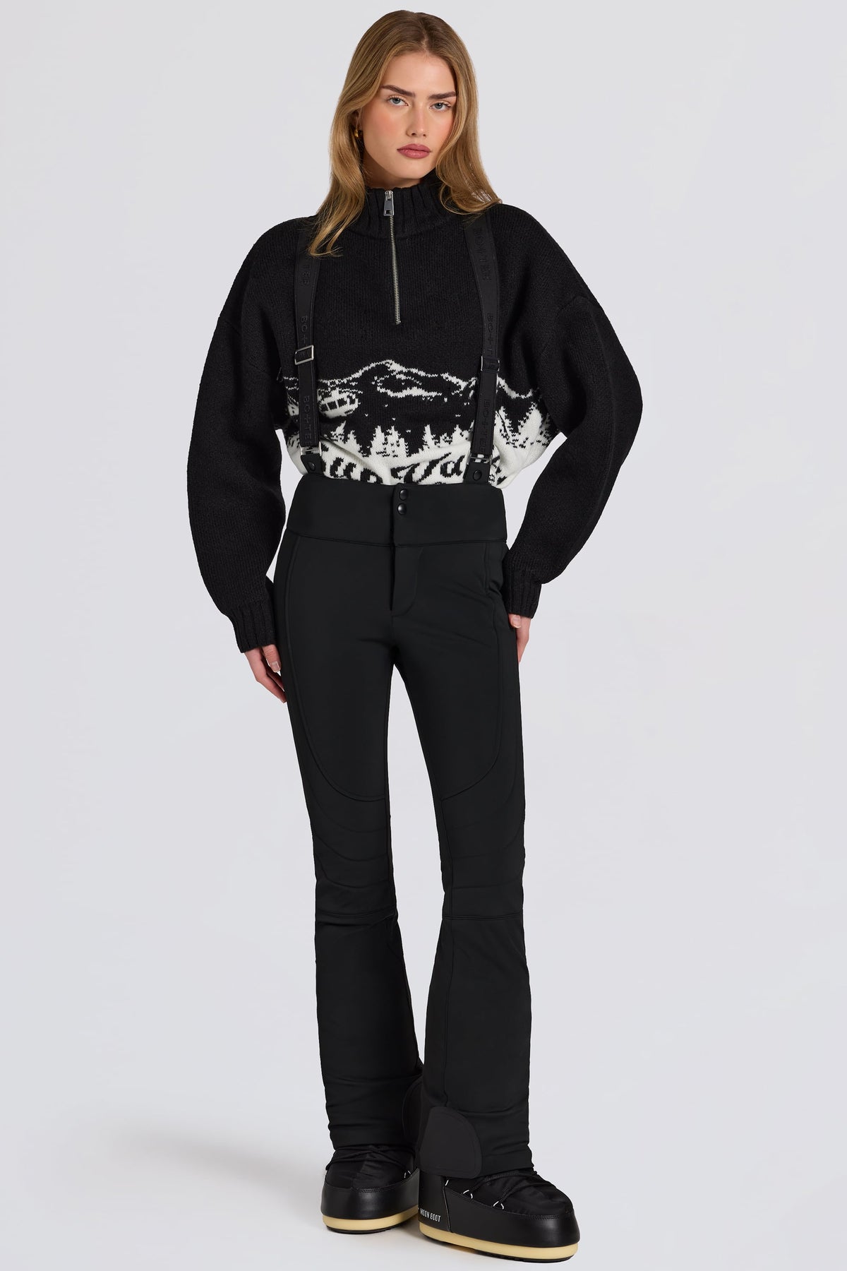 ⁣⁢Wasserdichte High-Rise-Latzhosen mit Hosenträgern in Schwarz⁤⁣ - 1