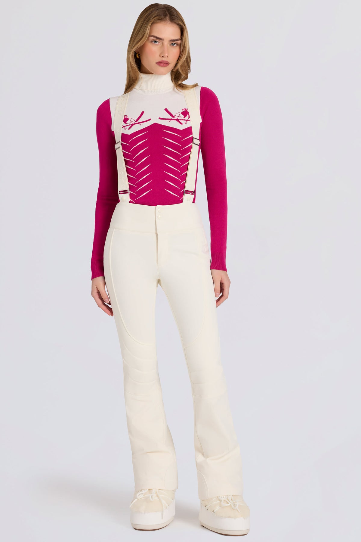 ⁣⁢Wasserdichte High-Waist-Skilatzhose mit Hosenträgern in Eisblau⁤⁣