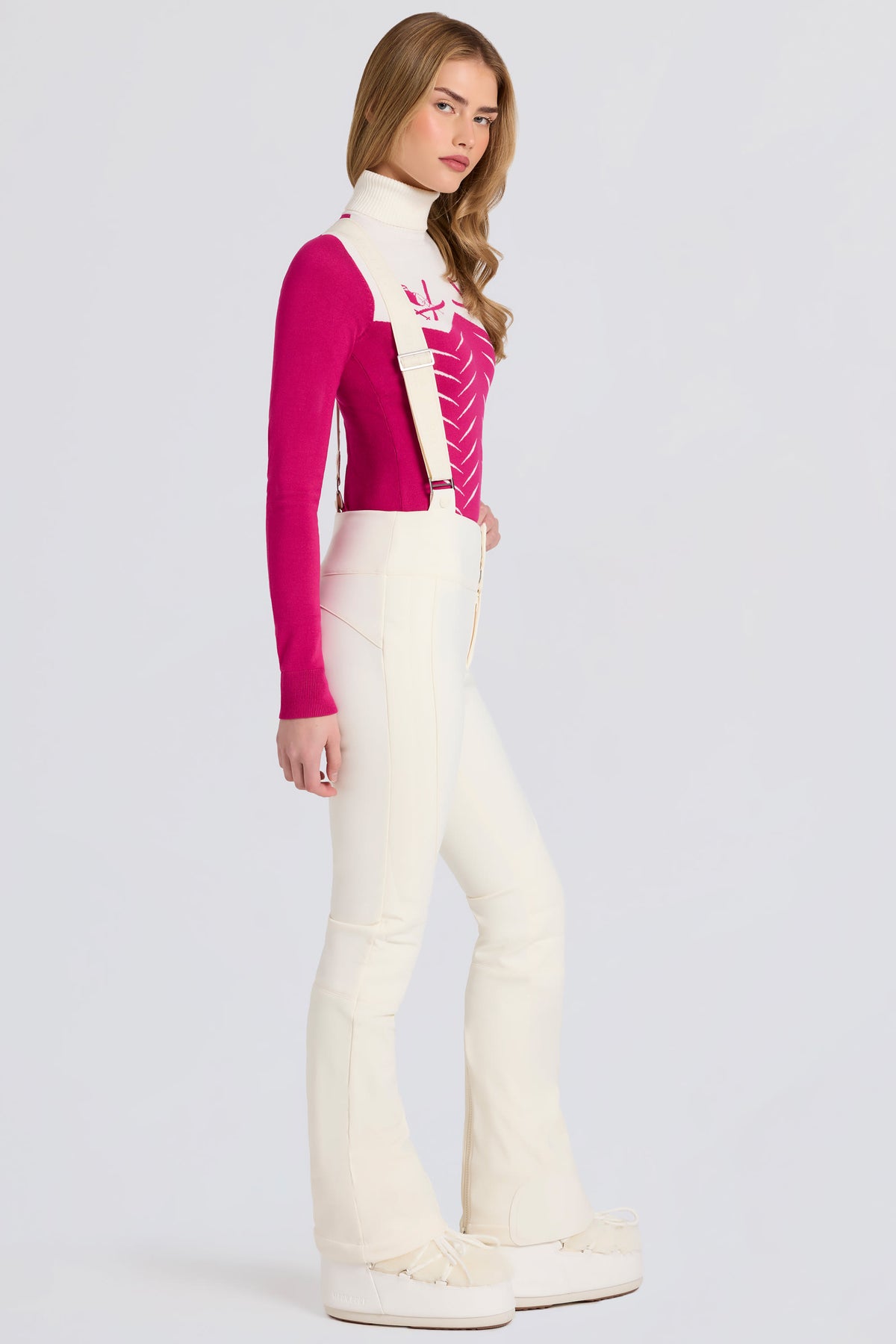 ⁣⁢Wasserdichte High-Waist-Skilatzhose mit Hosenträgern in Eisblau⁤⁣
